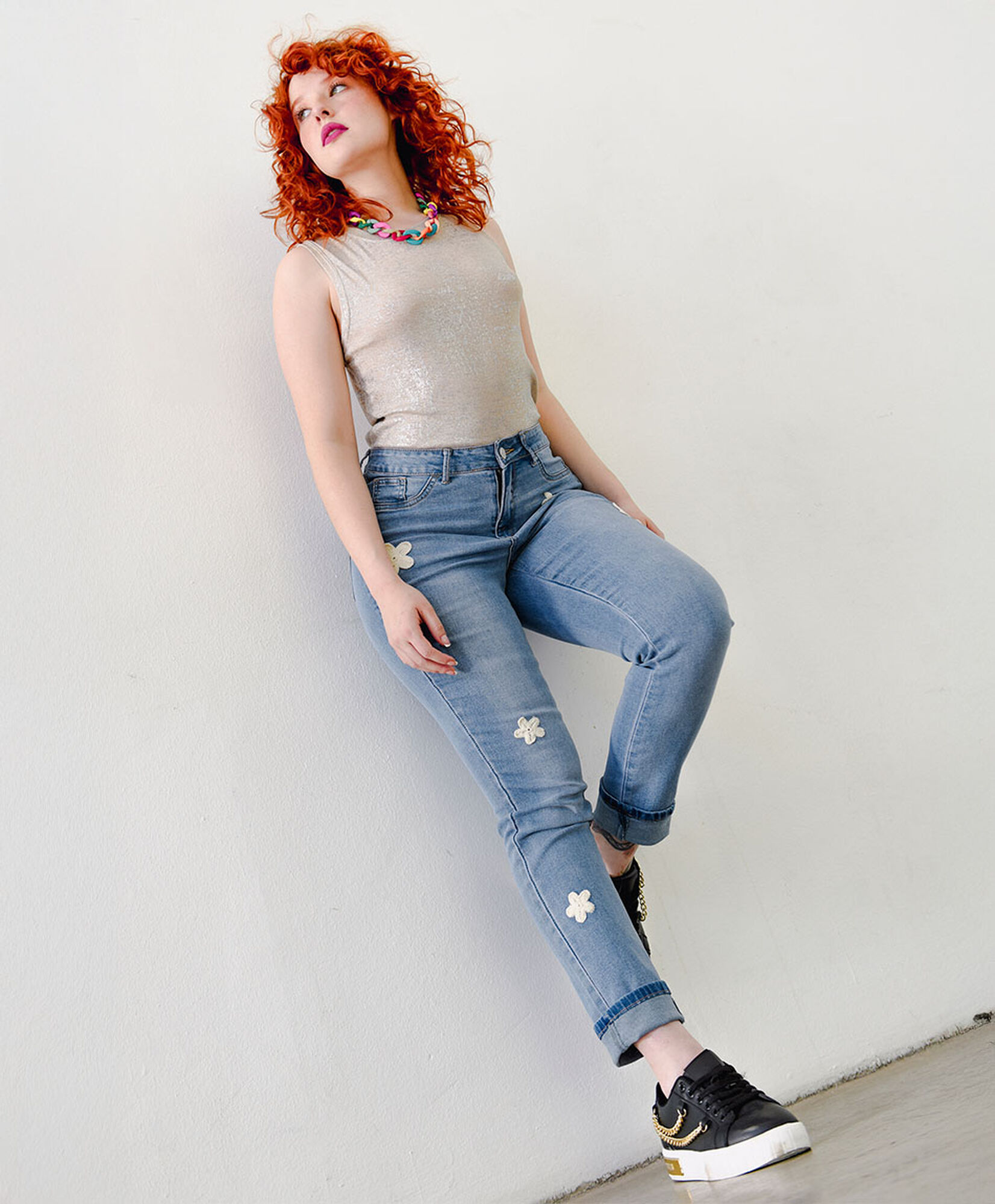 Jeans mujer flores crochet skinny fit Jeans mujer flores crochet skinny fit