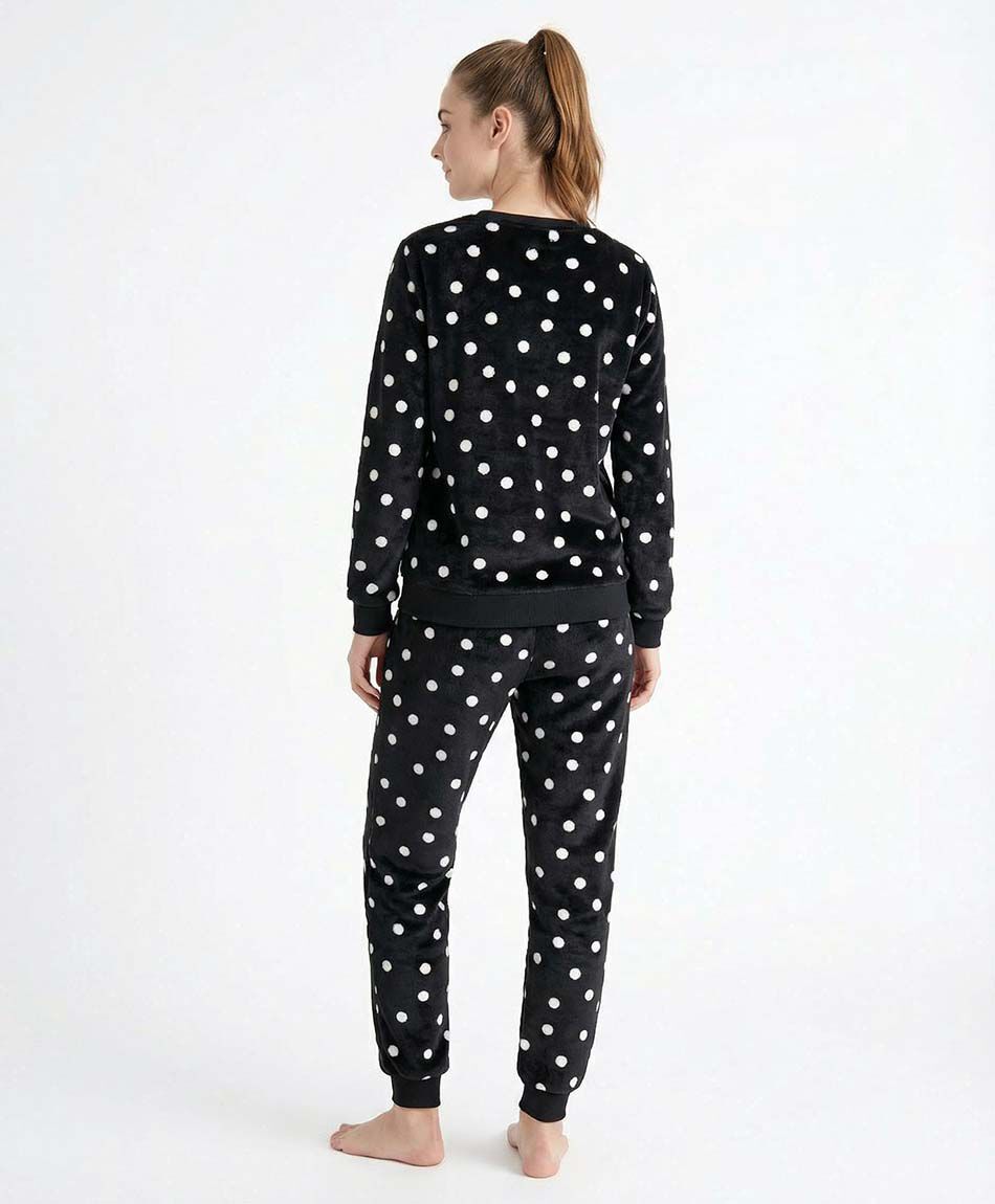 Pijama mujer coral lunares blancos