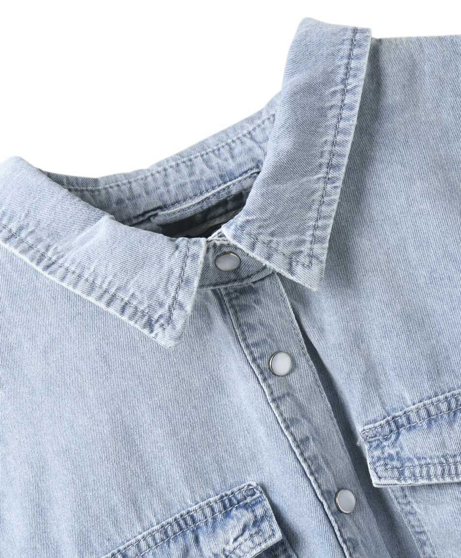Blusa mujer denim bolsillos
