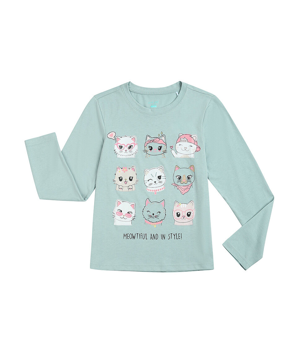 Polera ni&ntilde;a face cat verde