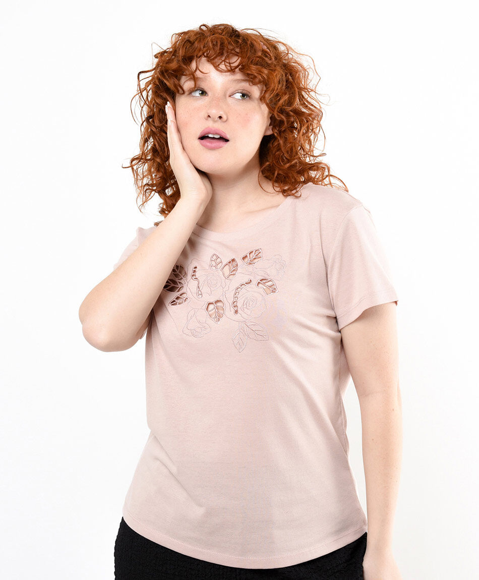 Polera mujer bordado flores