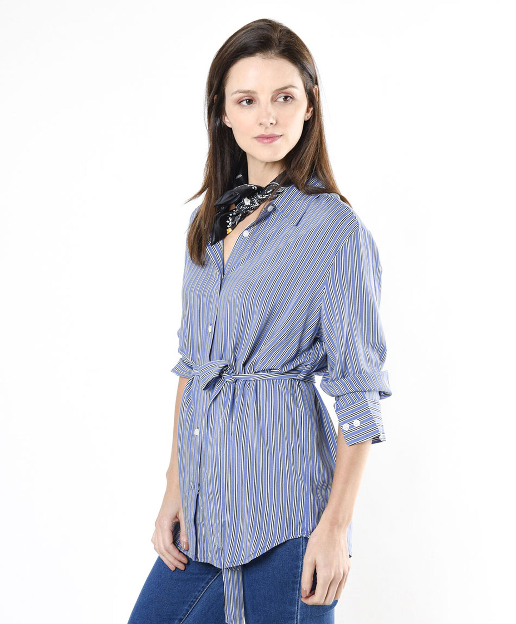 Blusa mujer líneas cinturón larga Blusa mujer líneas cinturón larga