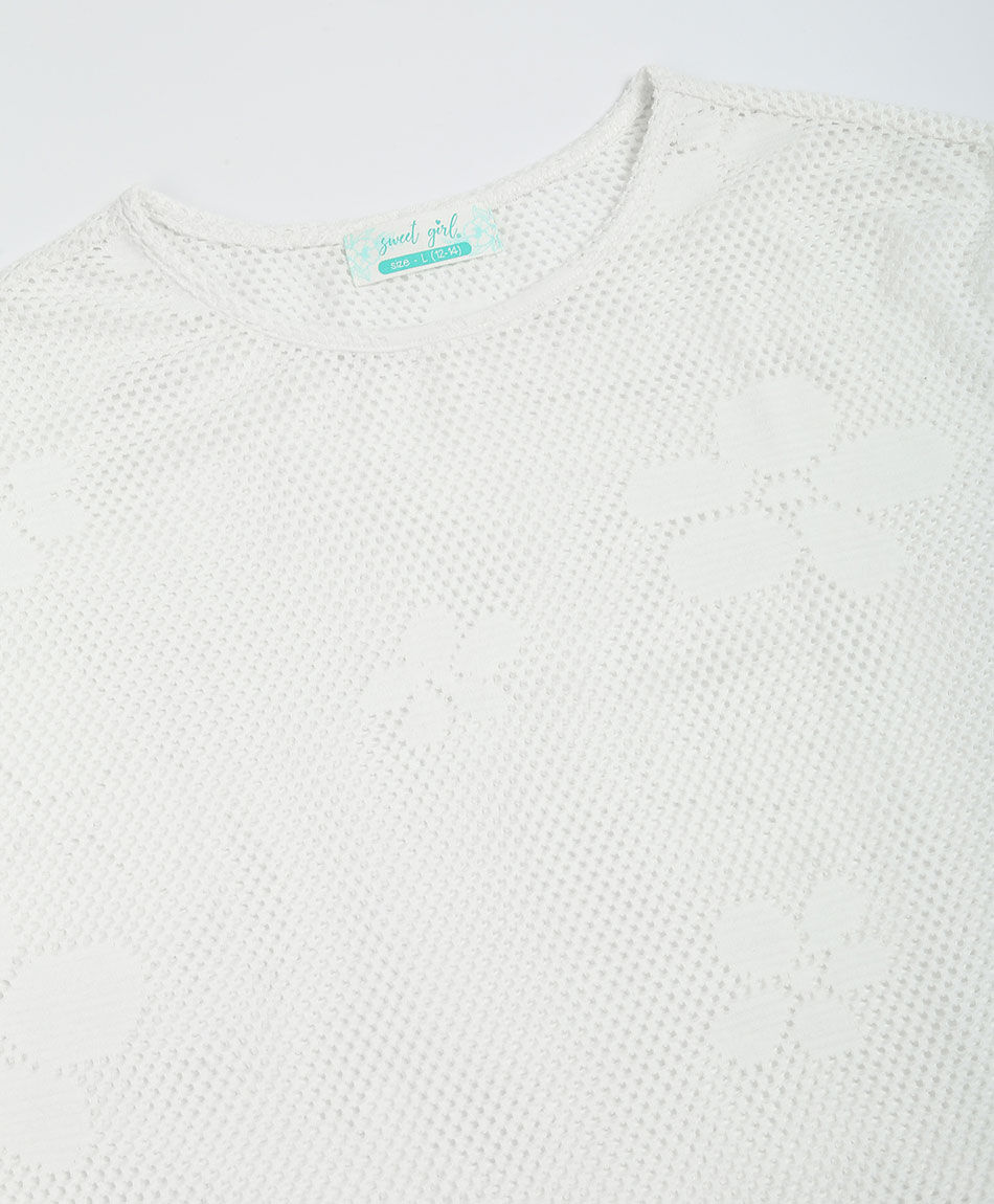 Polera ni&ntilde;a calada  flor blanca