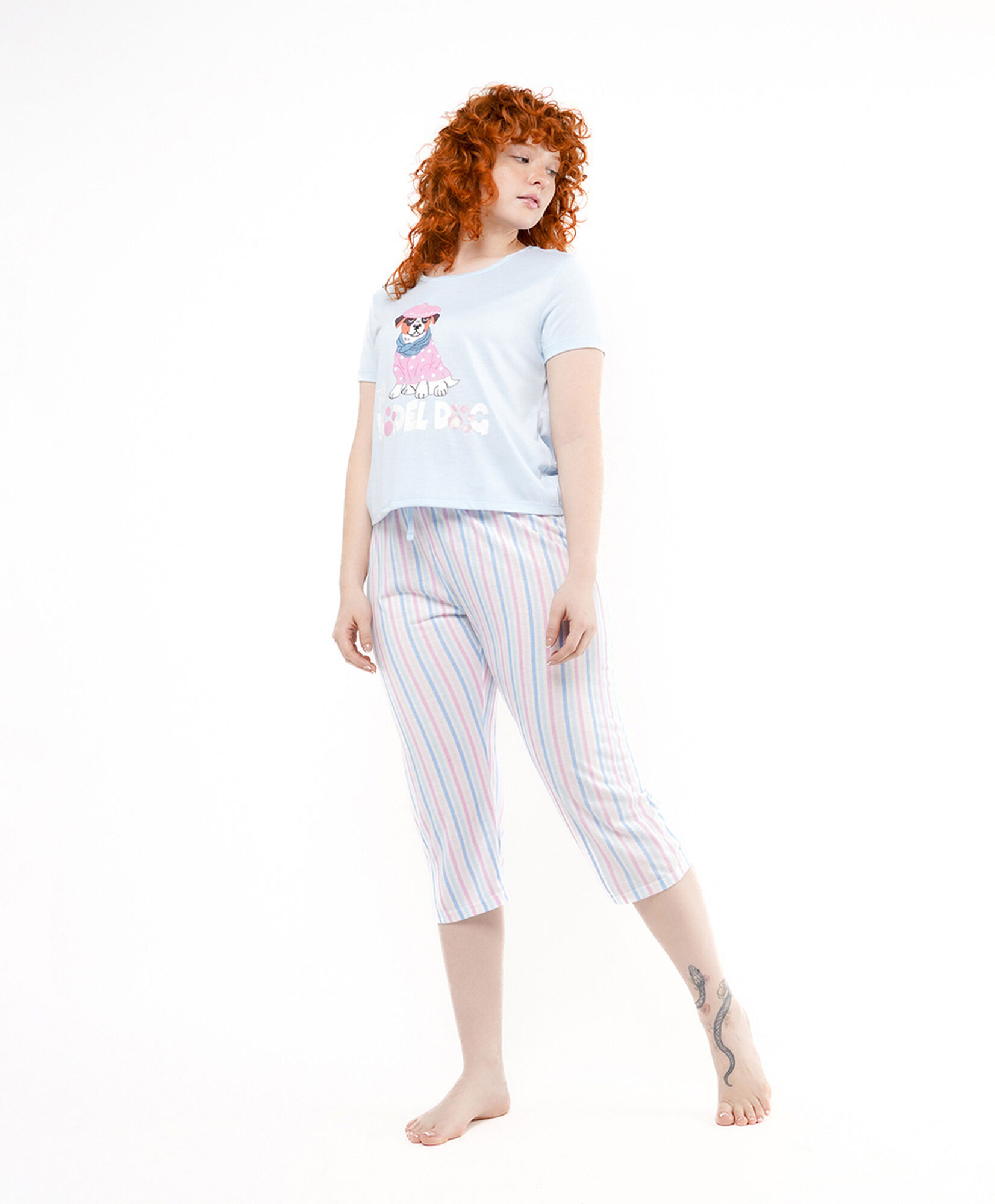 Pijama mujer capri perro líneas Pijama mujer capri perro líneas