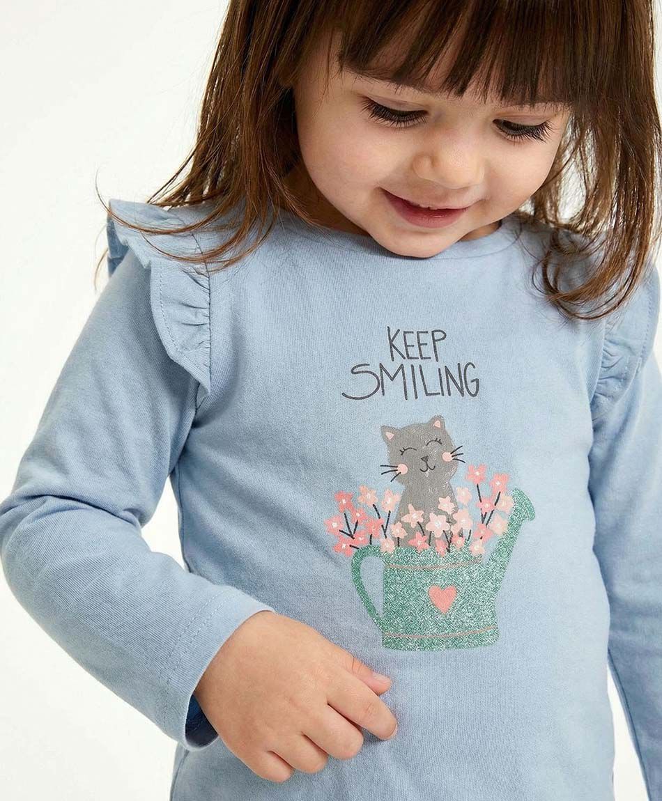 Polera beb&eacute; estampado gatito feliz