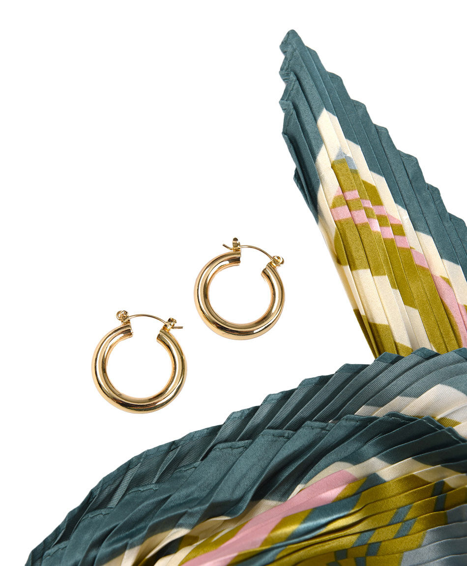Set pa&ntilde;uelo plisado + aros argolla mujer