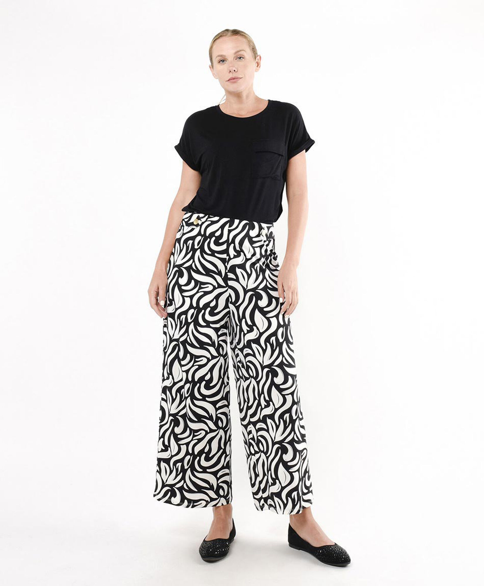 Pantalón mujer hojas palazzo Pantalón mujer hojas palazzo