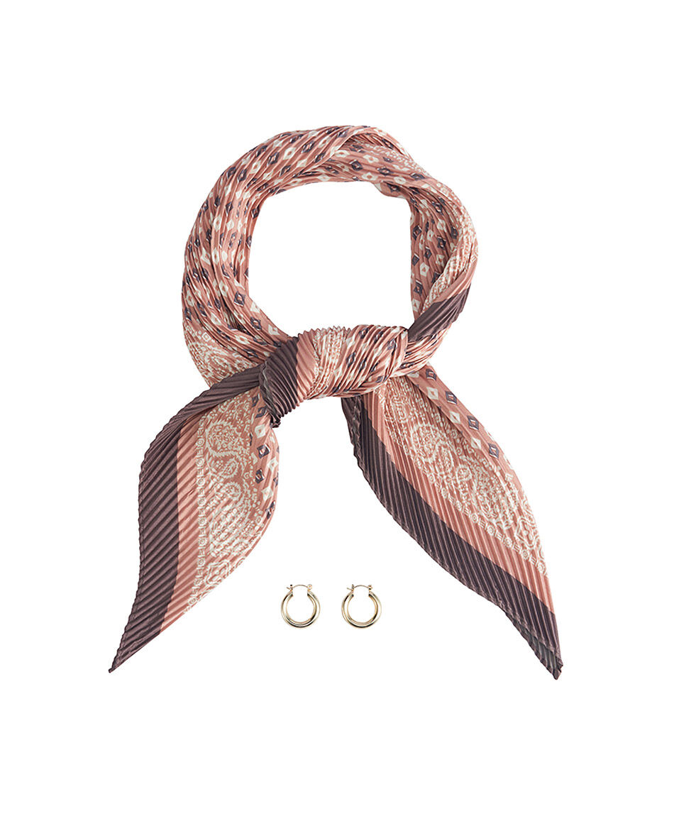 Set pa&ntilde;uelo + aros mujer rose