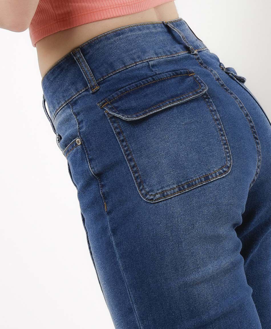 Jeans mujer costuras frontales flare