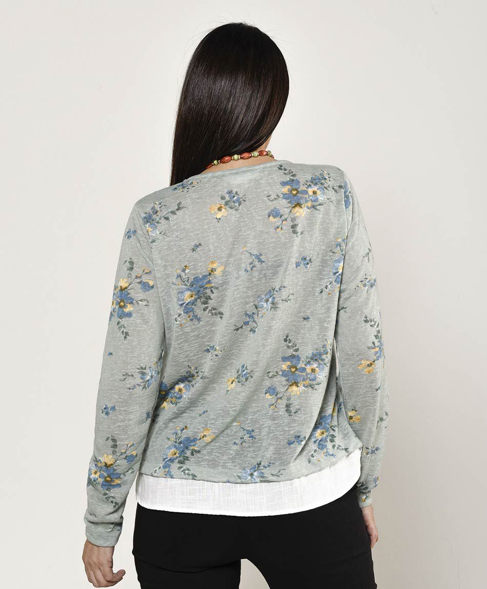 Polera mujer floreada doble basta