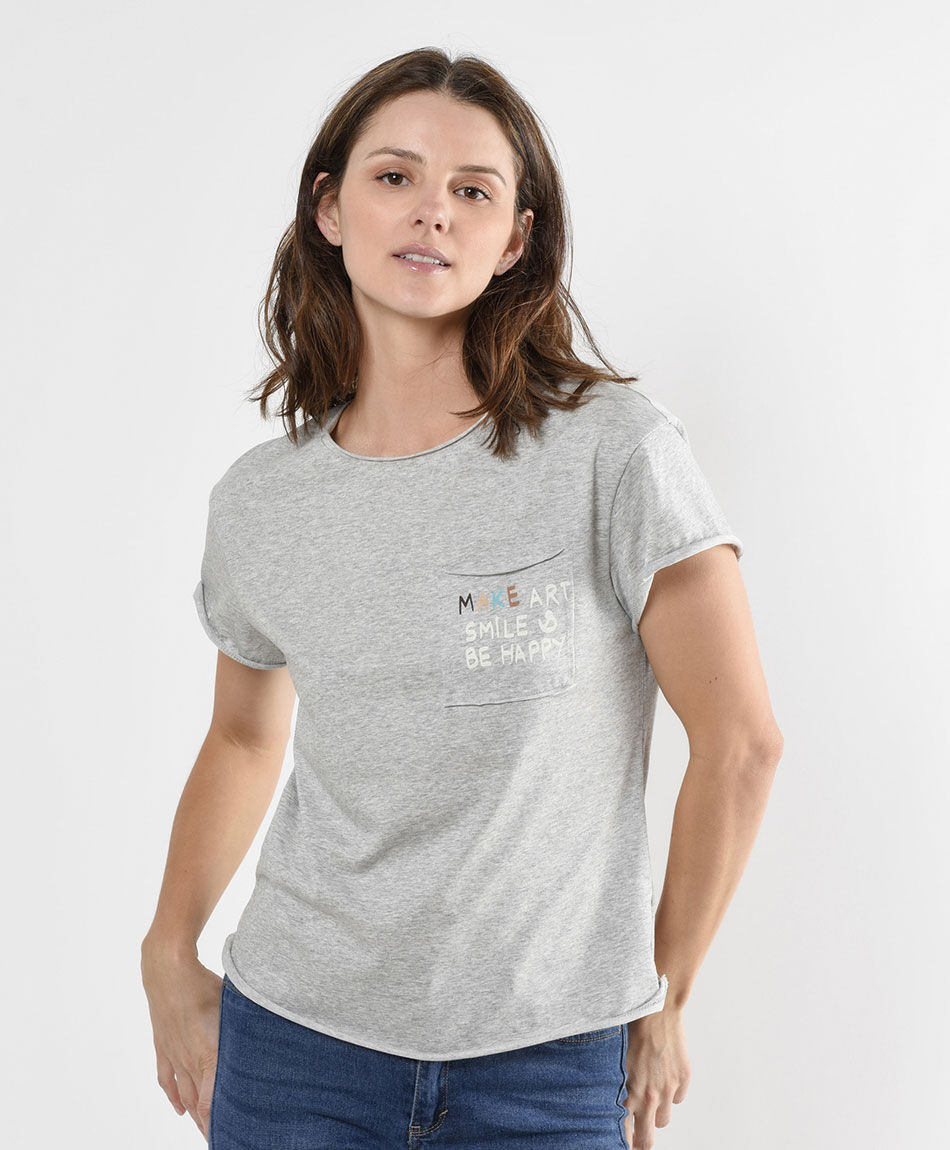 Polera mujer bolsillo frase