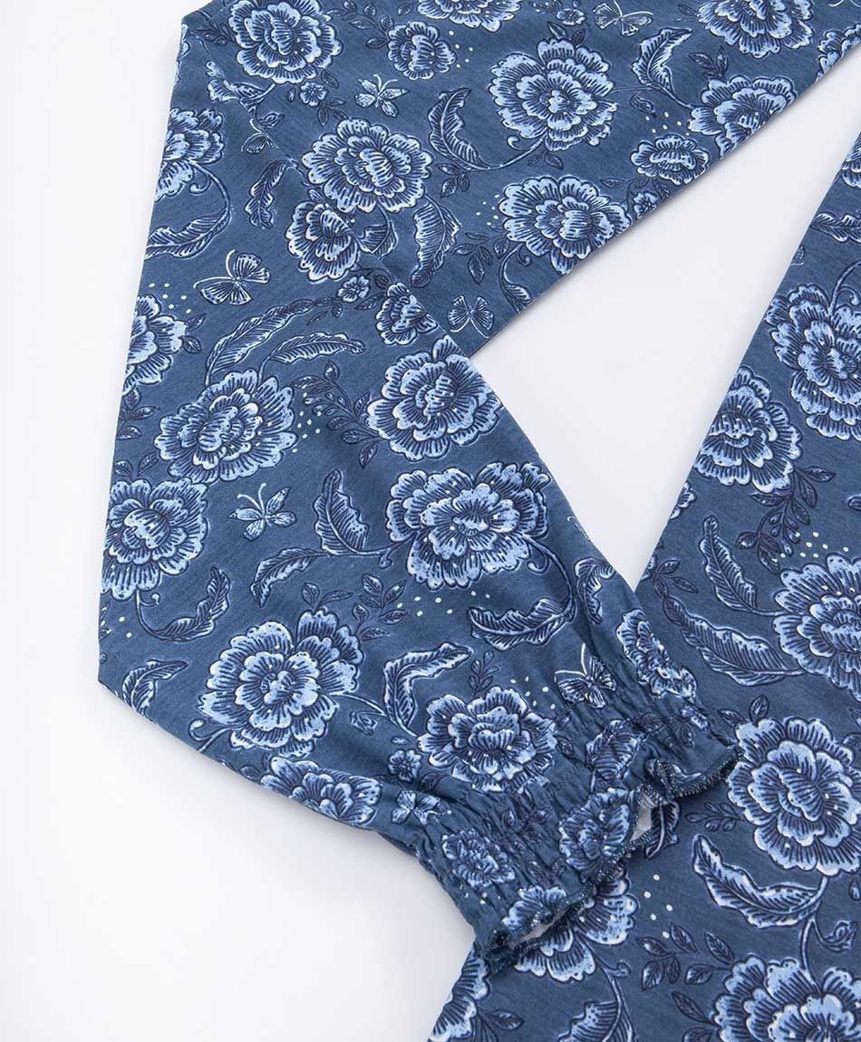 Pijama mujer pantal&oacute;n floreado azul