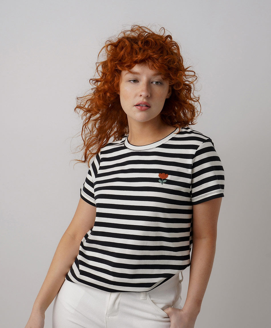 Polera mujer rayas rosa