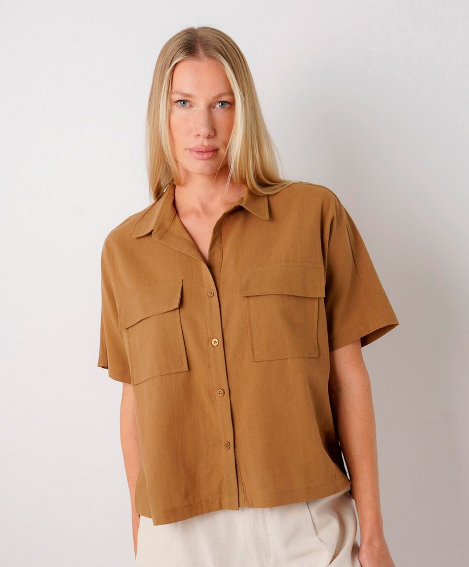 Blusa mujer lino bolsillos