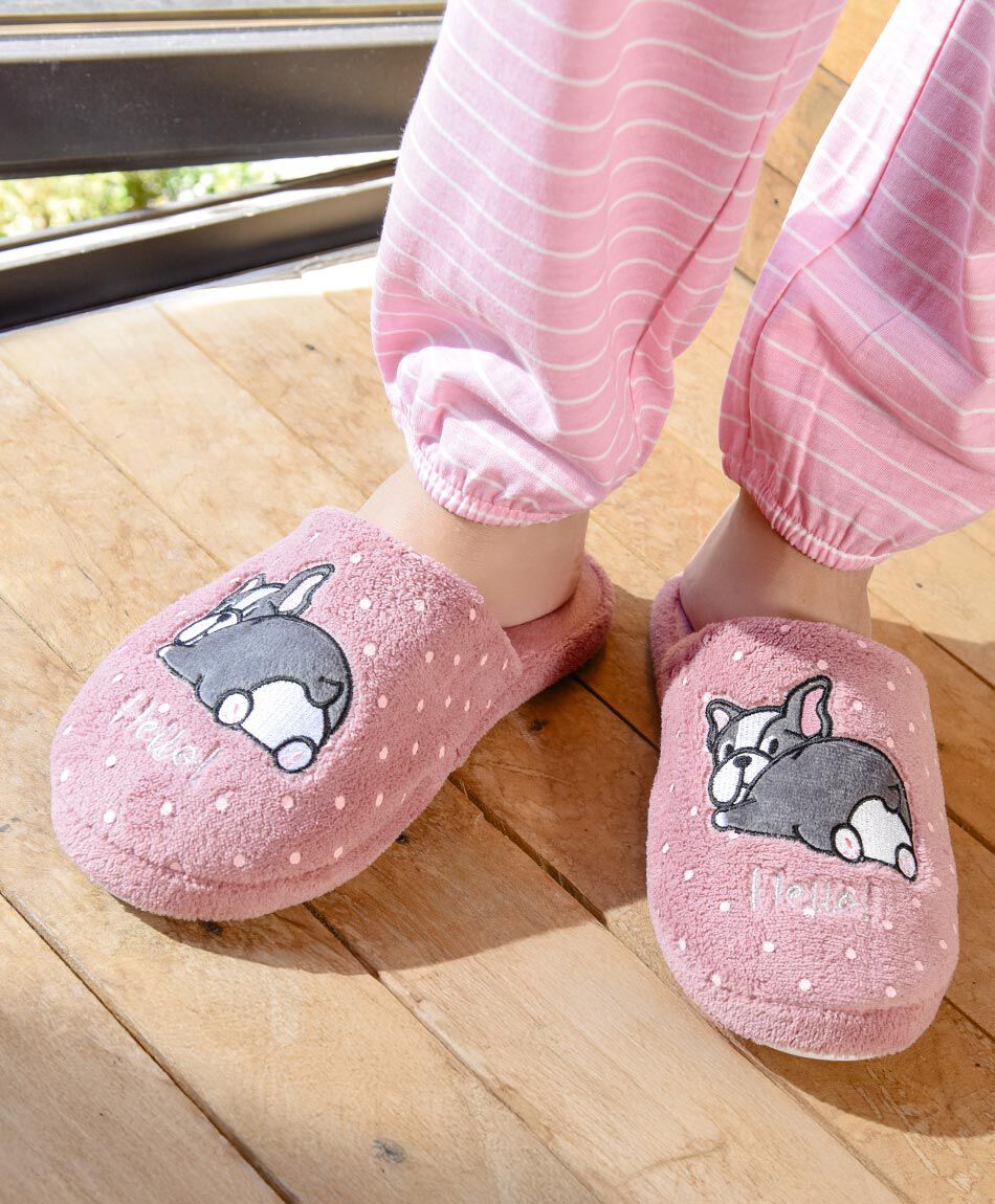 Pantufla mujer perros bordados