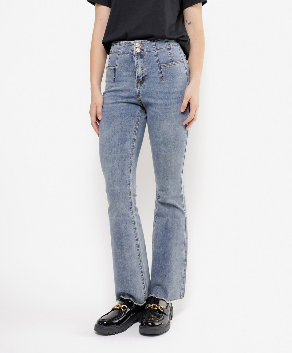 Jeans mujer flare pretina costuras