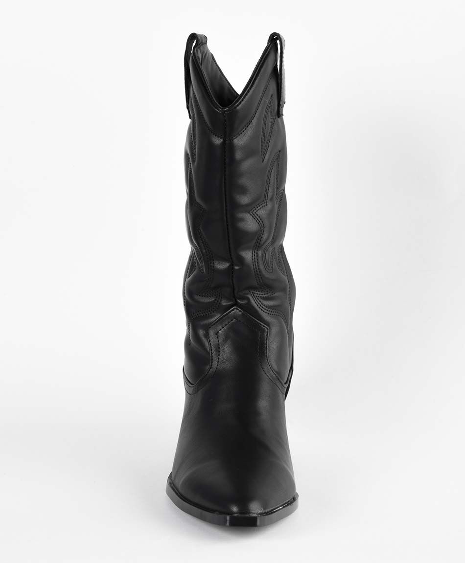 Bota mujer vaquera costuras taco cuadrado