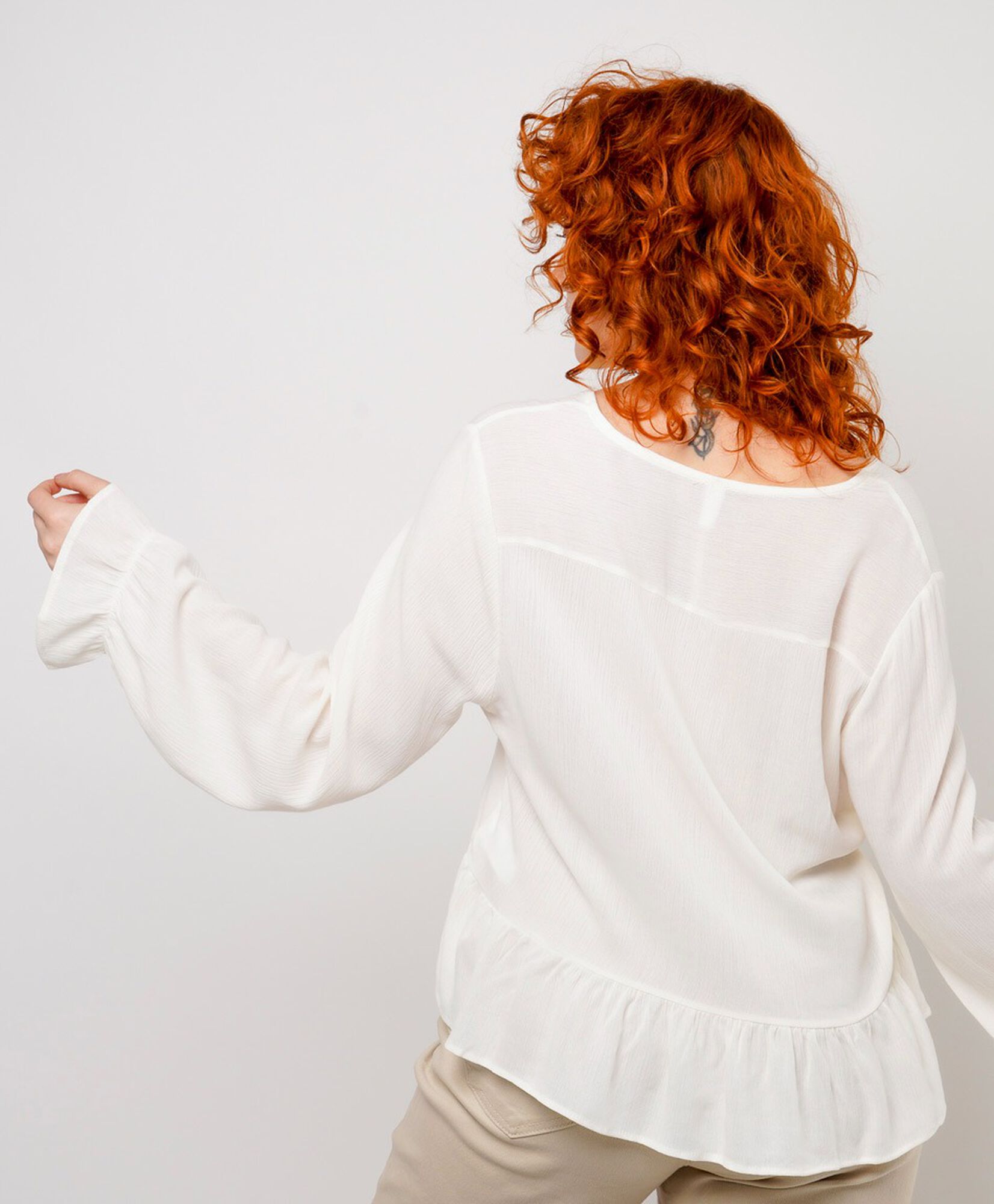 Blusa mujer encaje vuelitos cintura Blusa mujer encaje vuelitos cintura