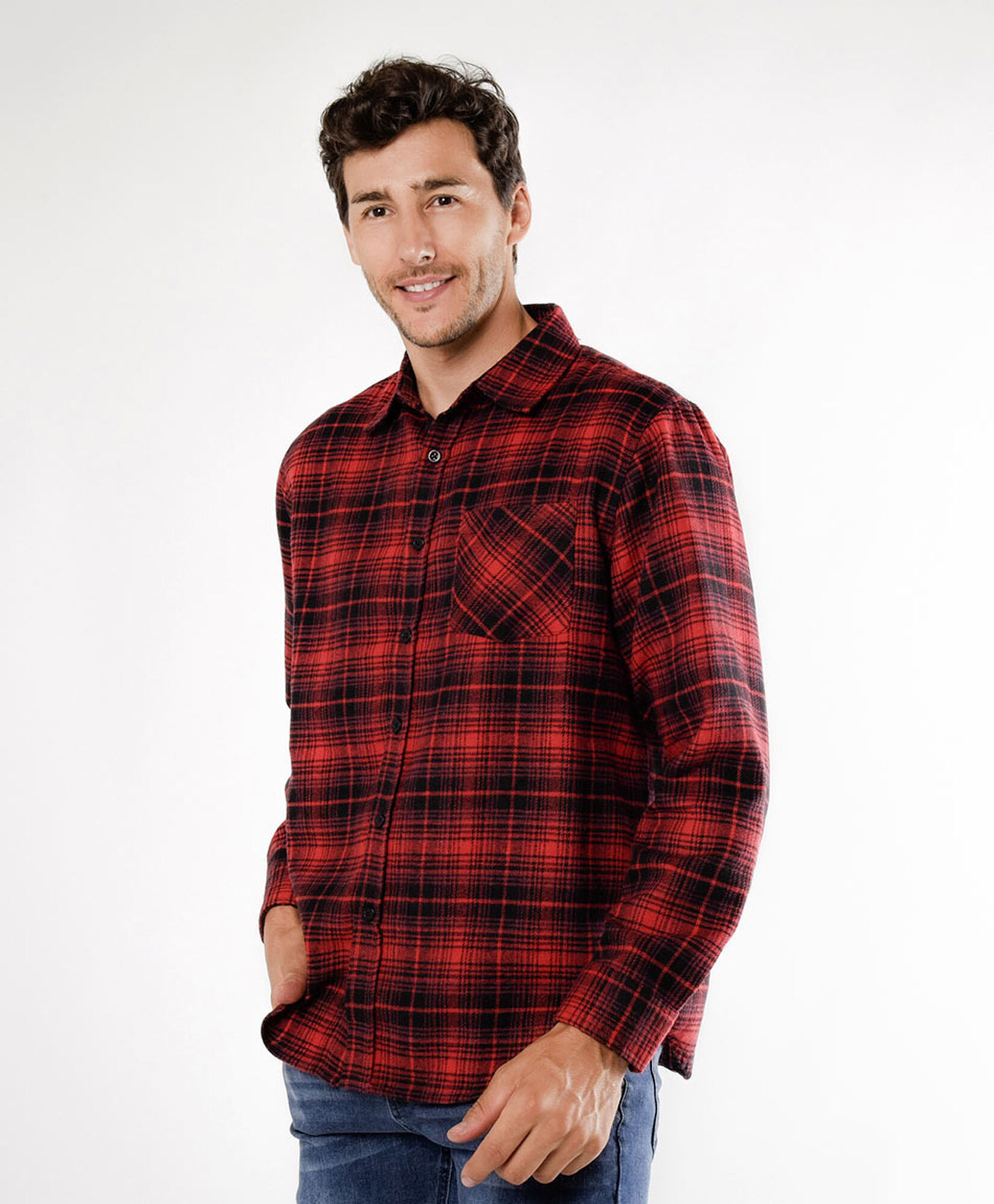 Camisa hombre franela cuadrille rojo y negro Camisa hombre franela cuadrille rojo y negro
