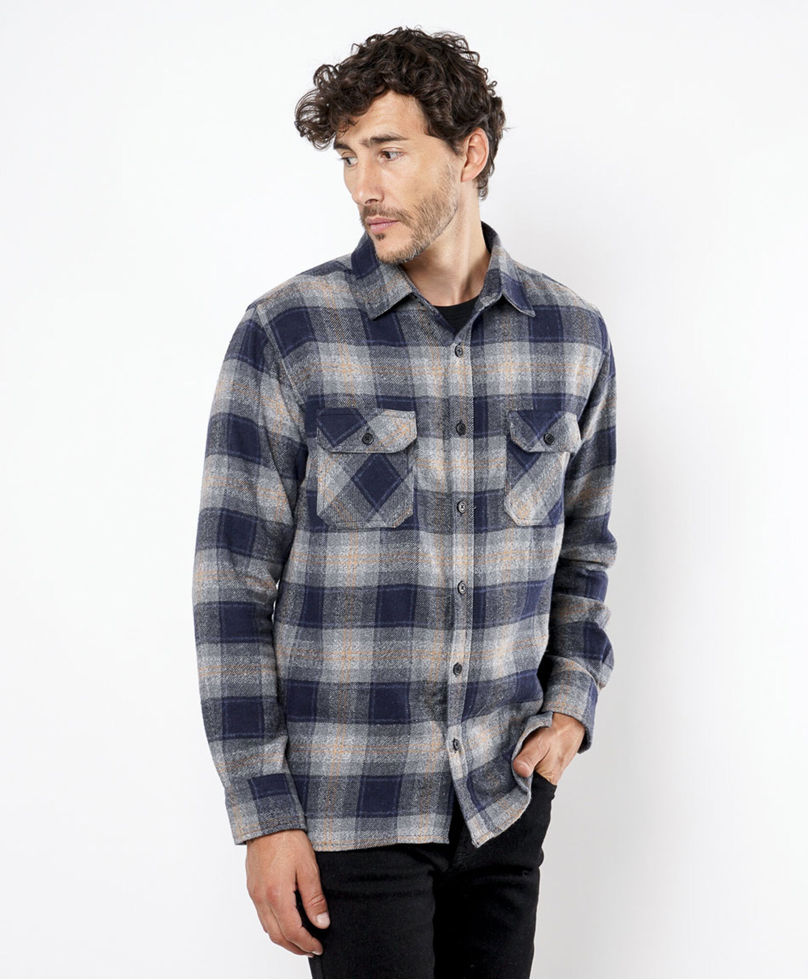 Chaqueta hombre leñadora beige azul Chaqueta hombre leñadora beige azul