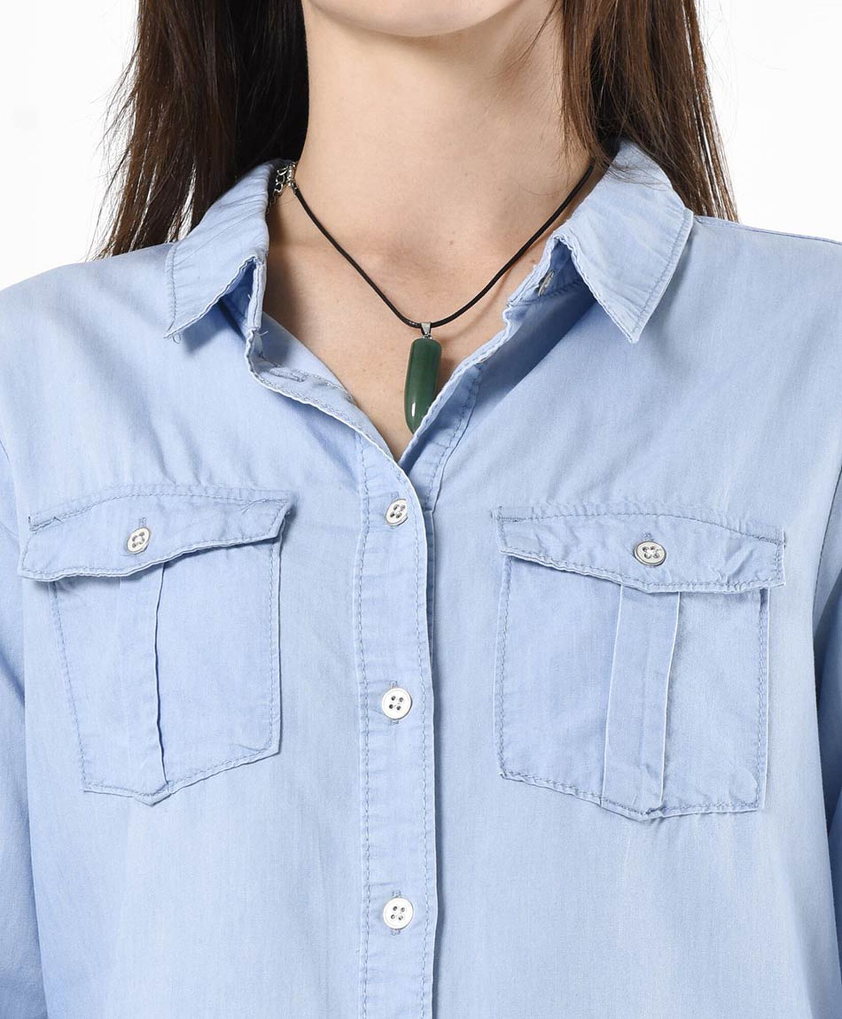 Blusón mujer denim botones y bolsillos Blusón mujer denim botones y bolsillos