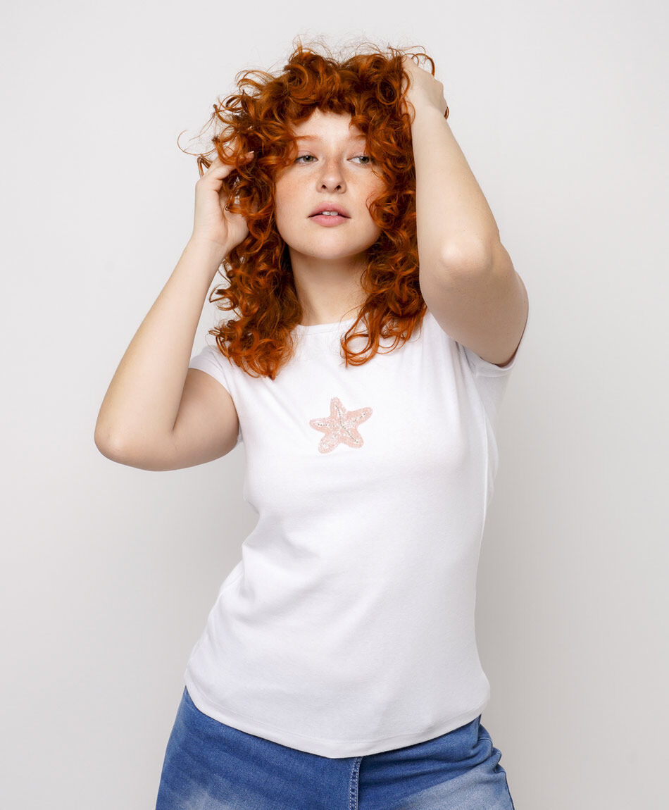 Polera mujer estrella brillos