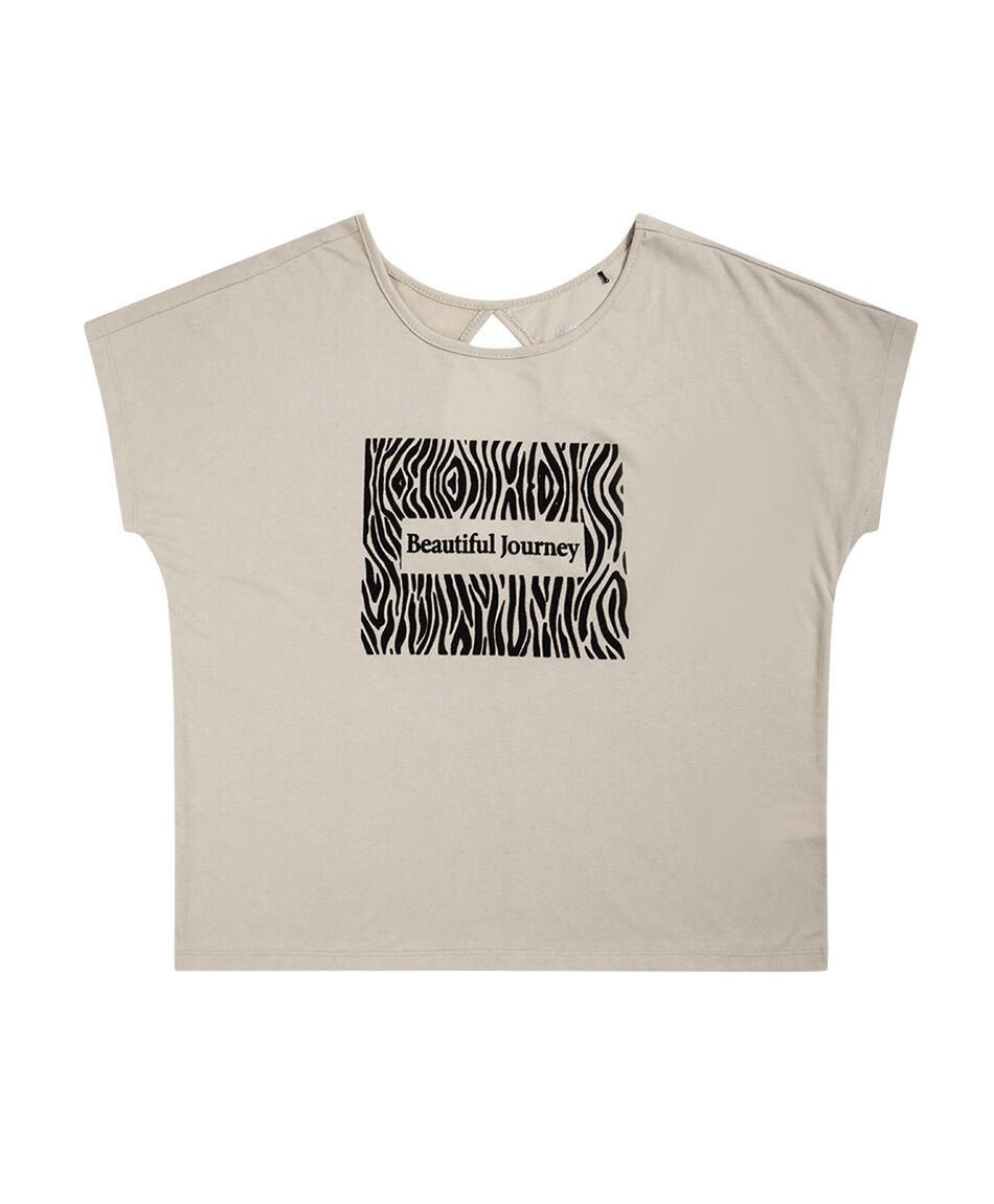 Polera deportiva mujer manga casquillo beige