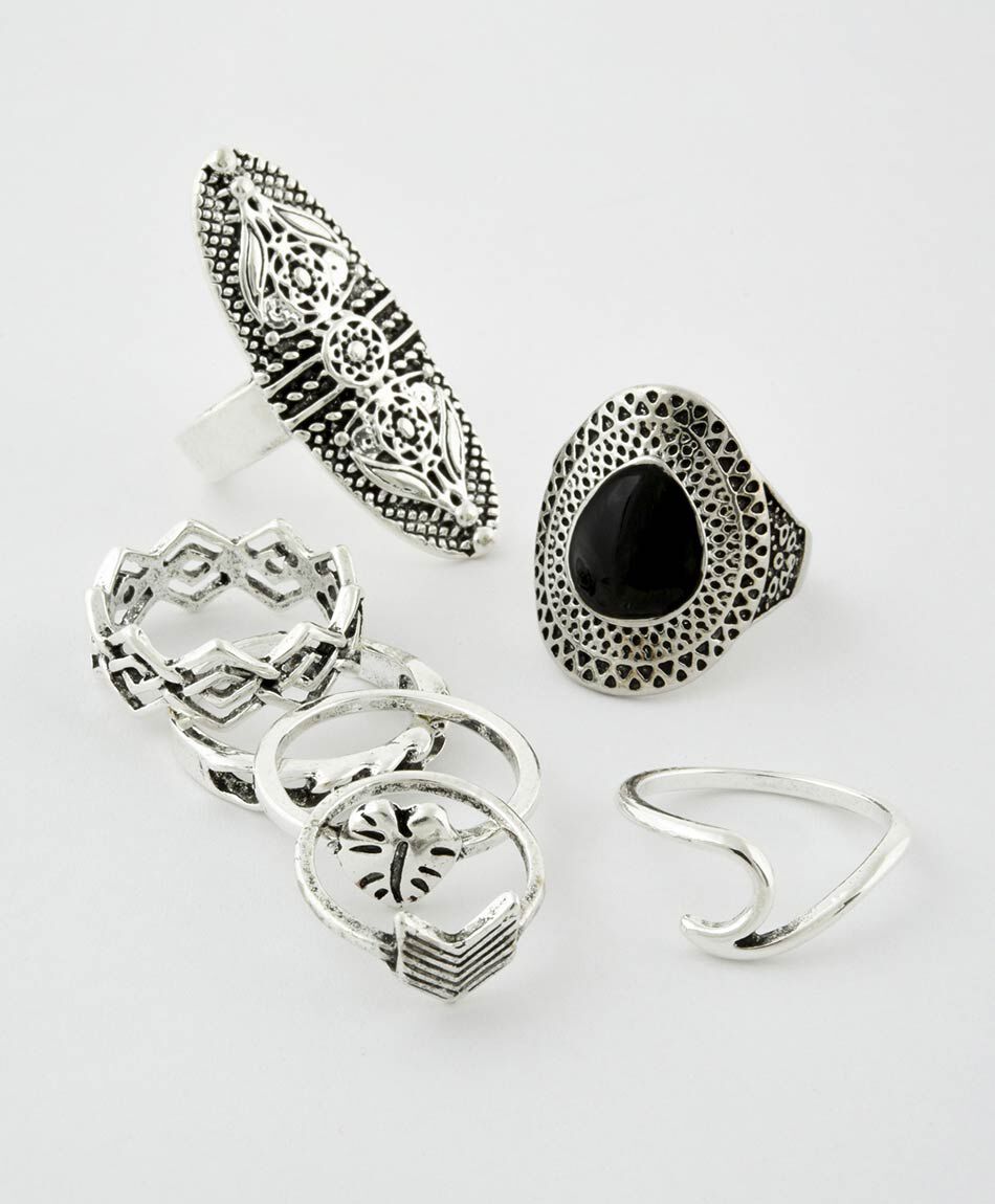 Set de anillos mujer variados plateados 7 piezas