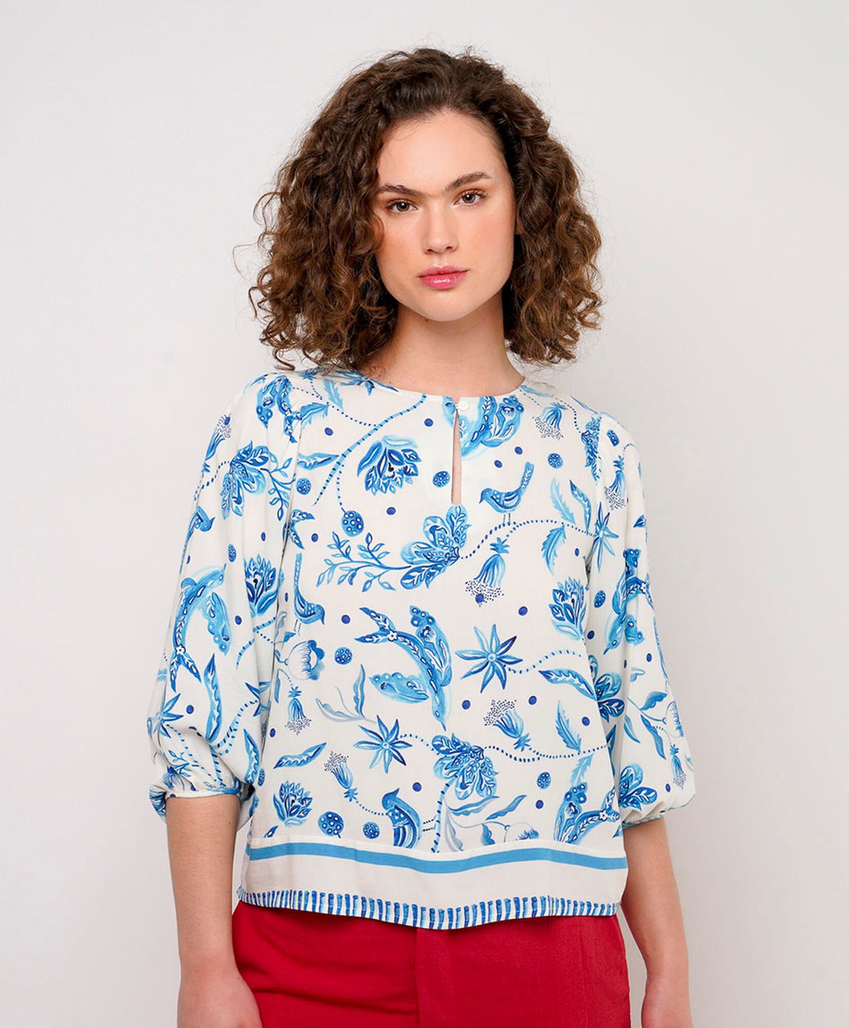 Blusa mujer pajaritos manga globo Blusa mujer pajaritos manga globo