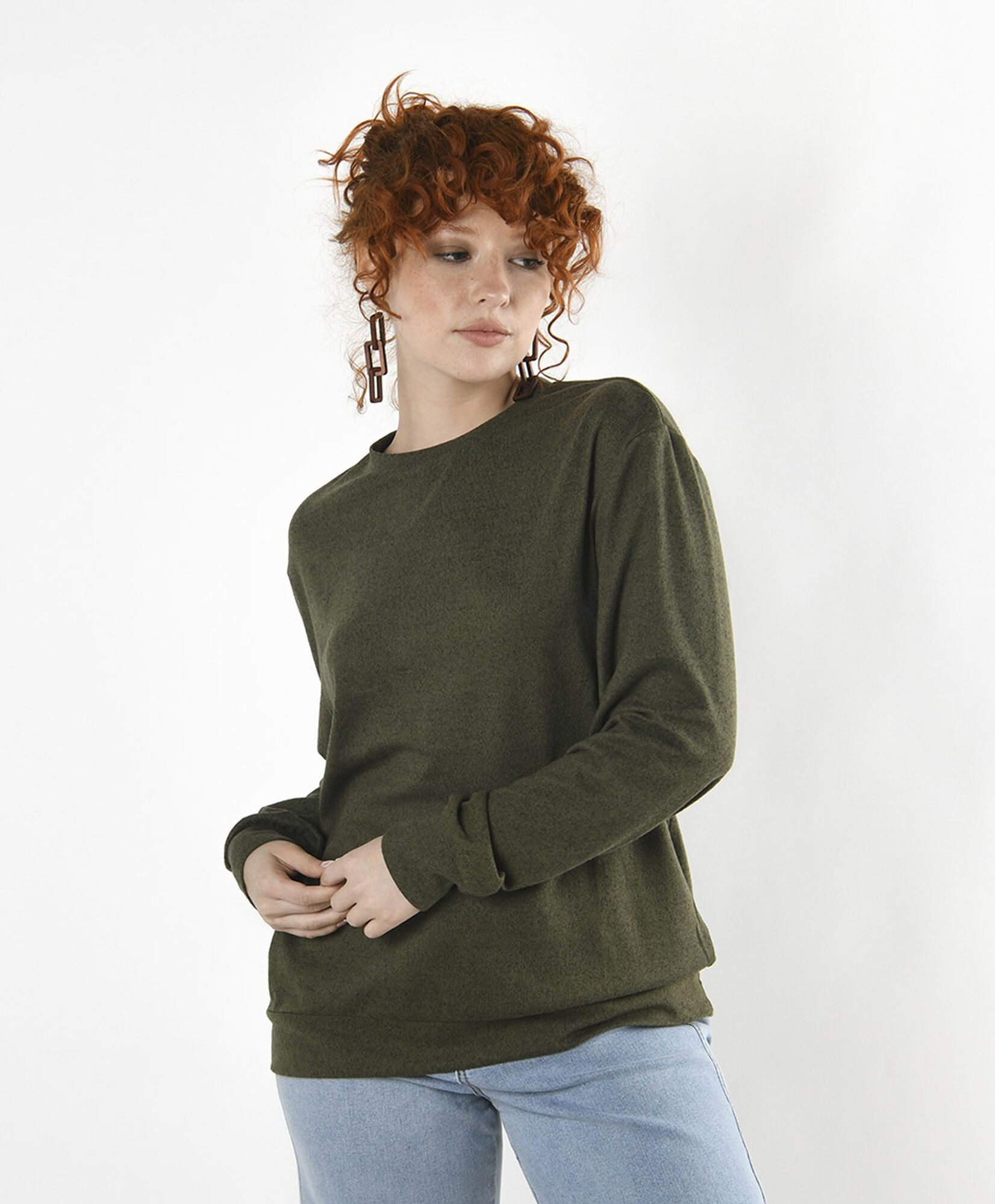 Polerón mujer jaspeado verde Polerón mujer jaspeado verde