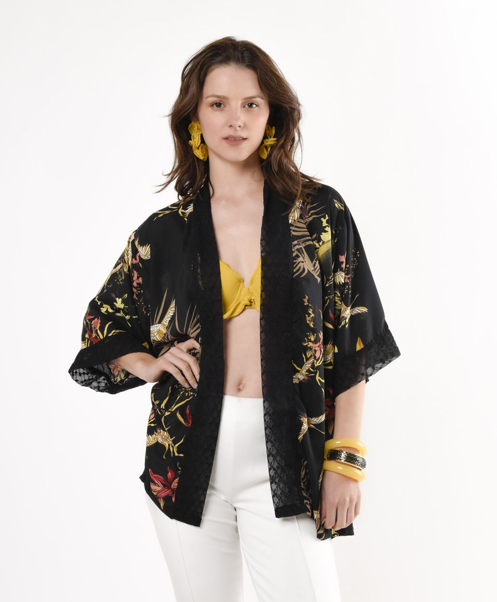 Kimono mujer estampado y transparencias Kimono mujer estampado y transparencias