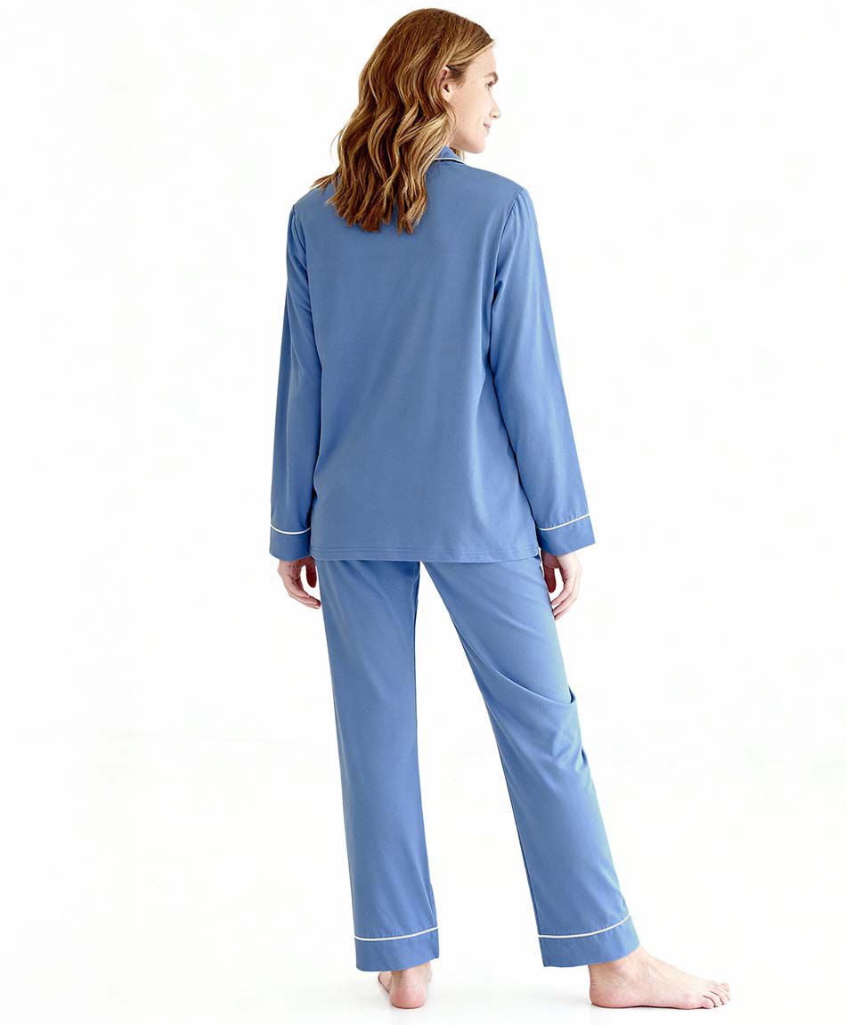 Pijama mujer camisero azul piping