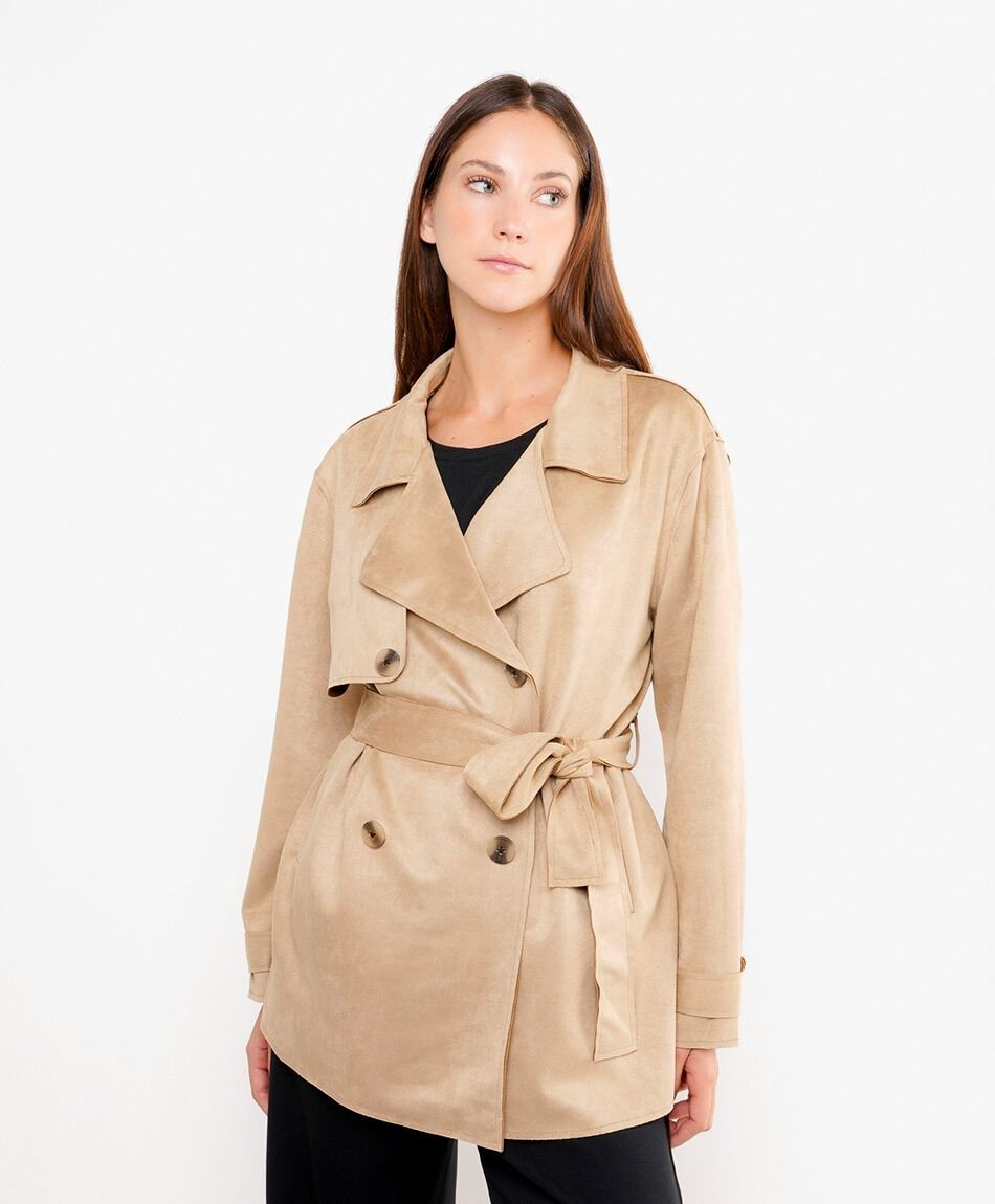 Abrigo mujer trench liso beige