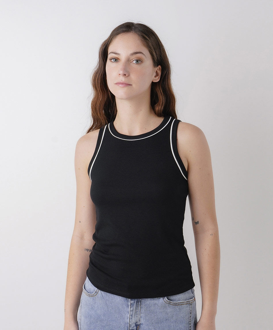 Polera mujer pipping contraste negra