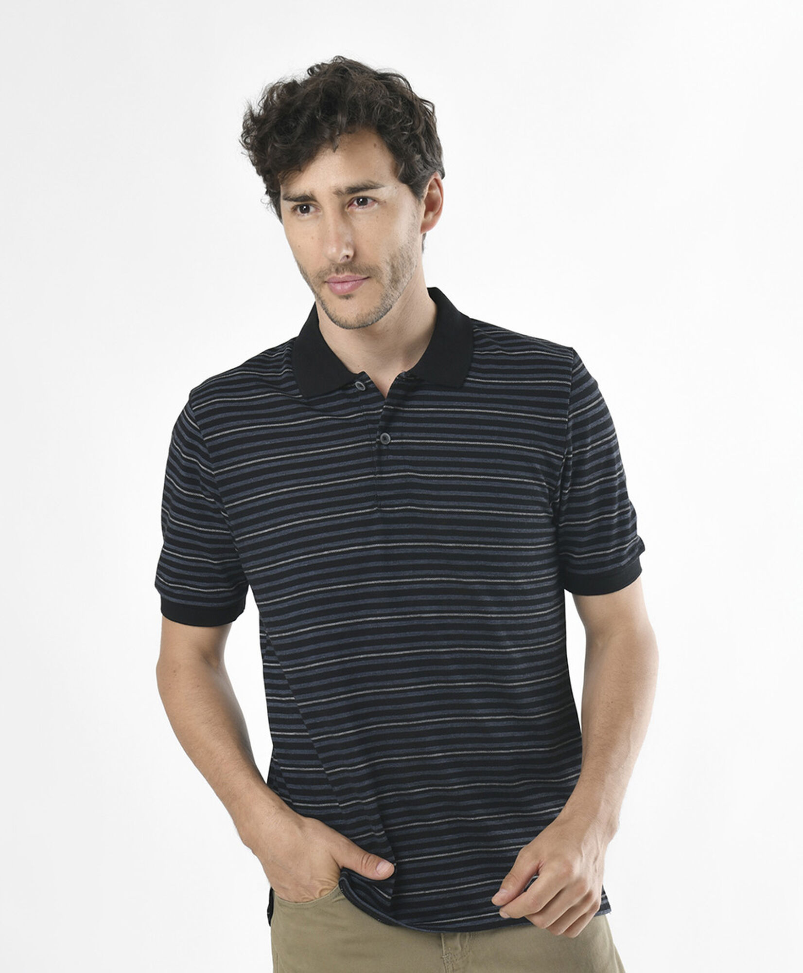 Polera hombre líneas cuello piqué Polera hombre líneas cuello piqué