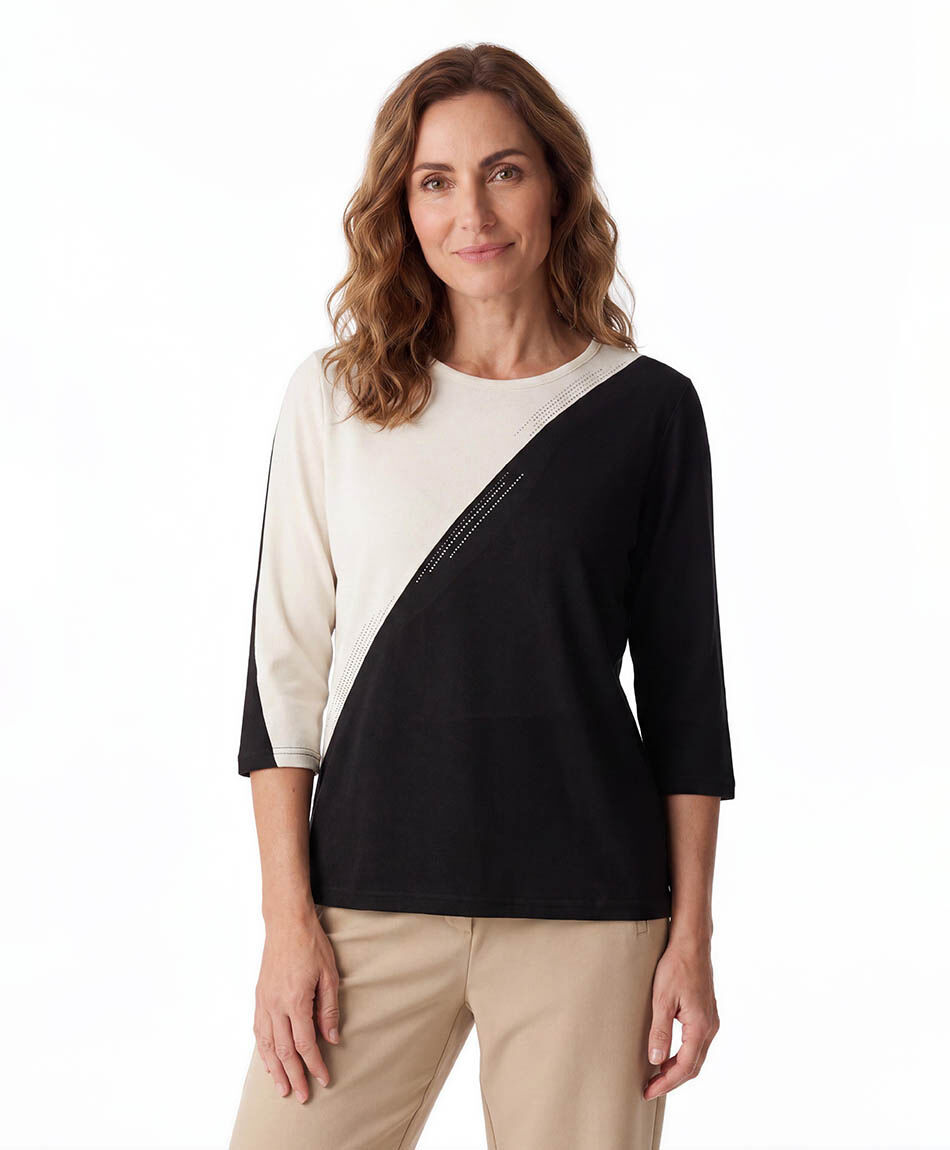 Polera mujer bicolor brillos