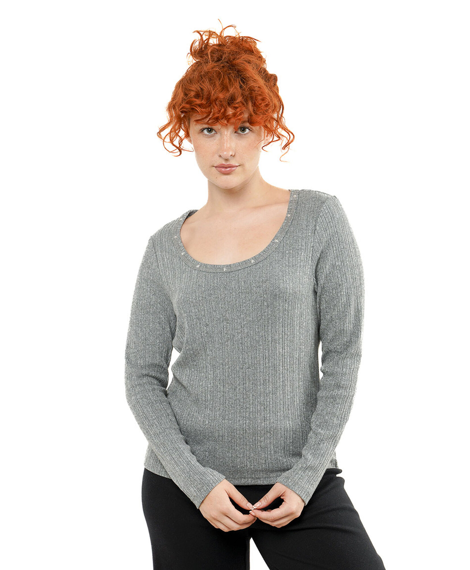 Polera mujer acanalada detalles cuello Polera mujer acanalada detalles cuello