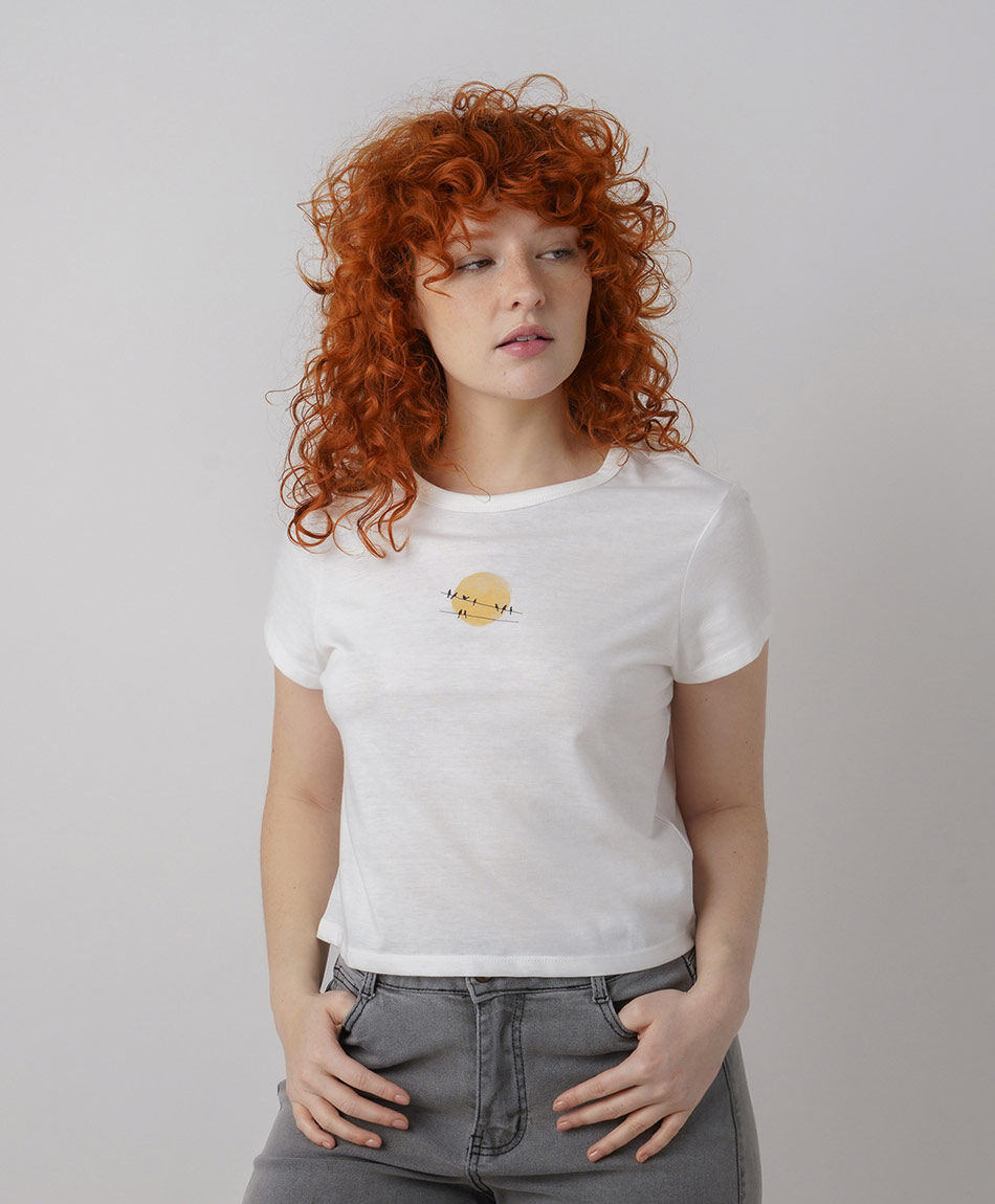 Polera mujer pajaritos crop