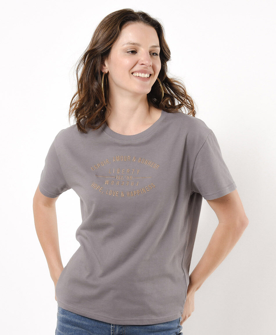 Polera mujer frase bordada