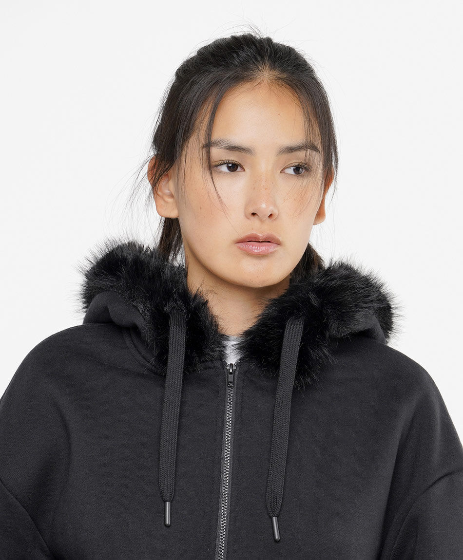 Poler&oacute;n mujer capucha piel black