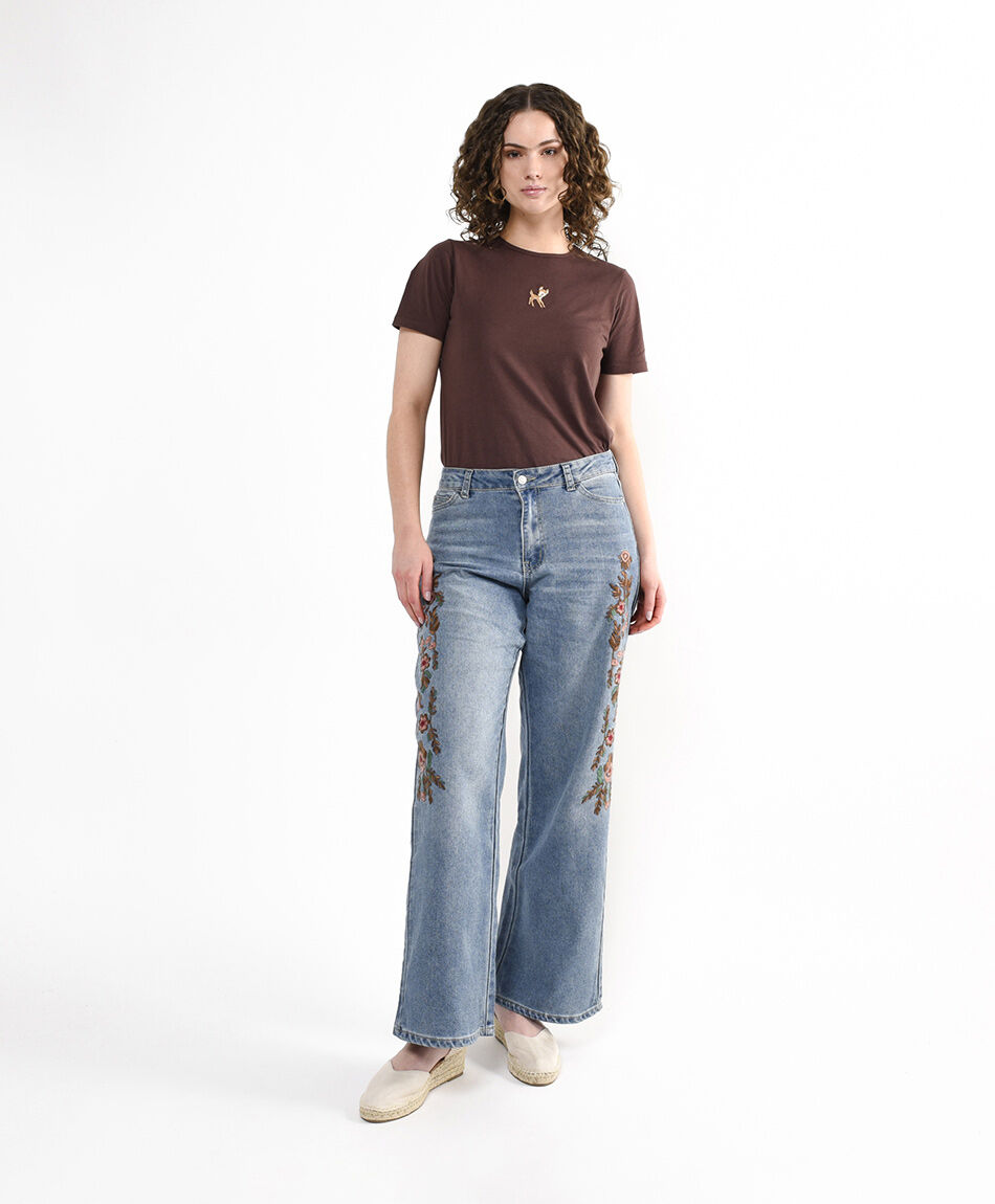 Jeans mujer bordado lateral wide
