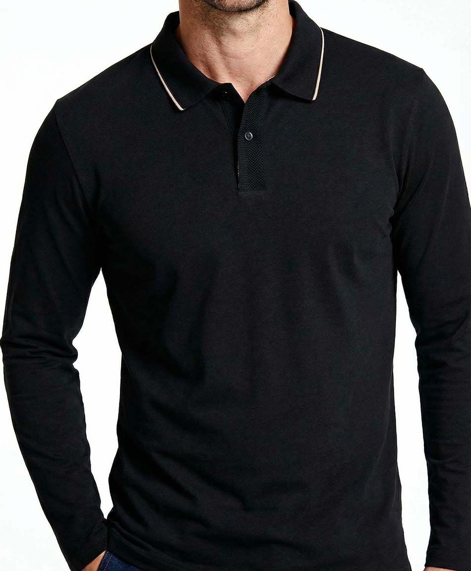 Polera hombre cuello polo negro