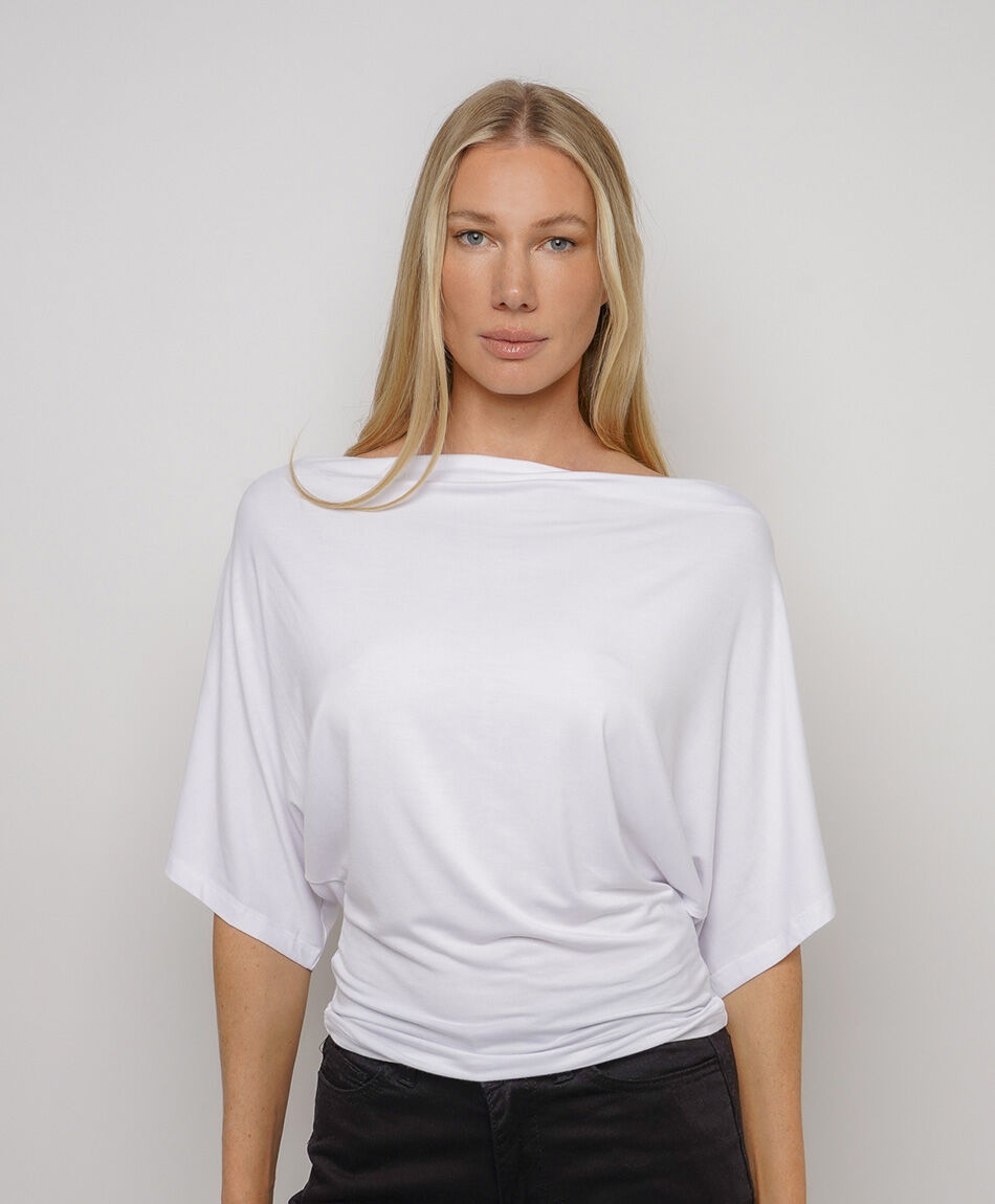 Polera mujer off shoulder crop blanca