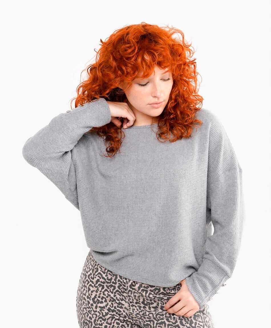 Sweater mujer pu&ntilde;o extendido gris