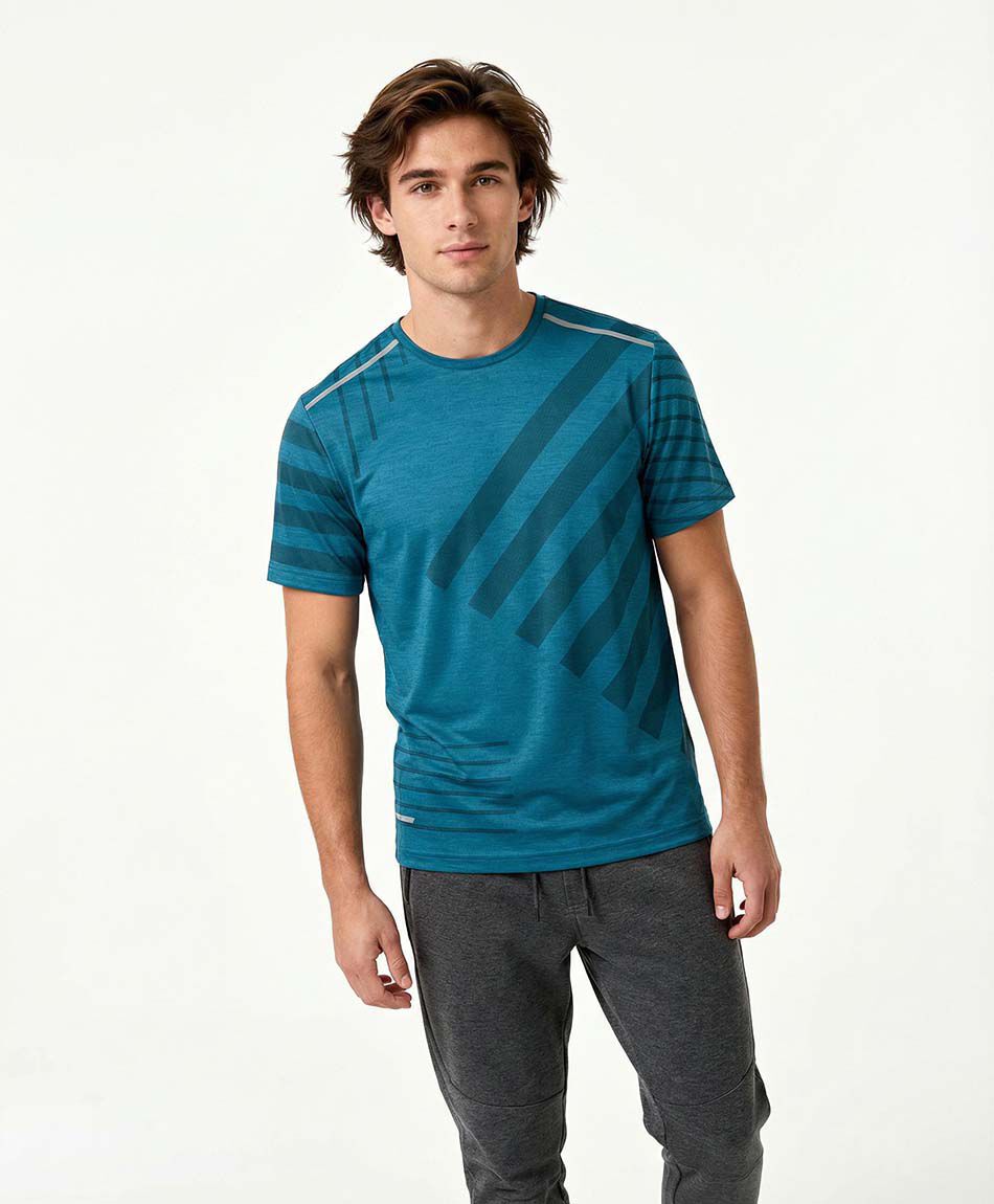 Polera deportiva hombre running turquesa