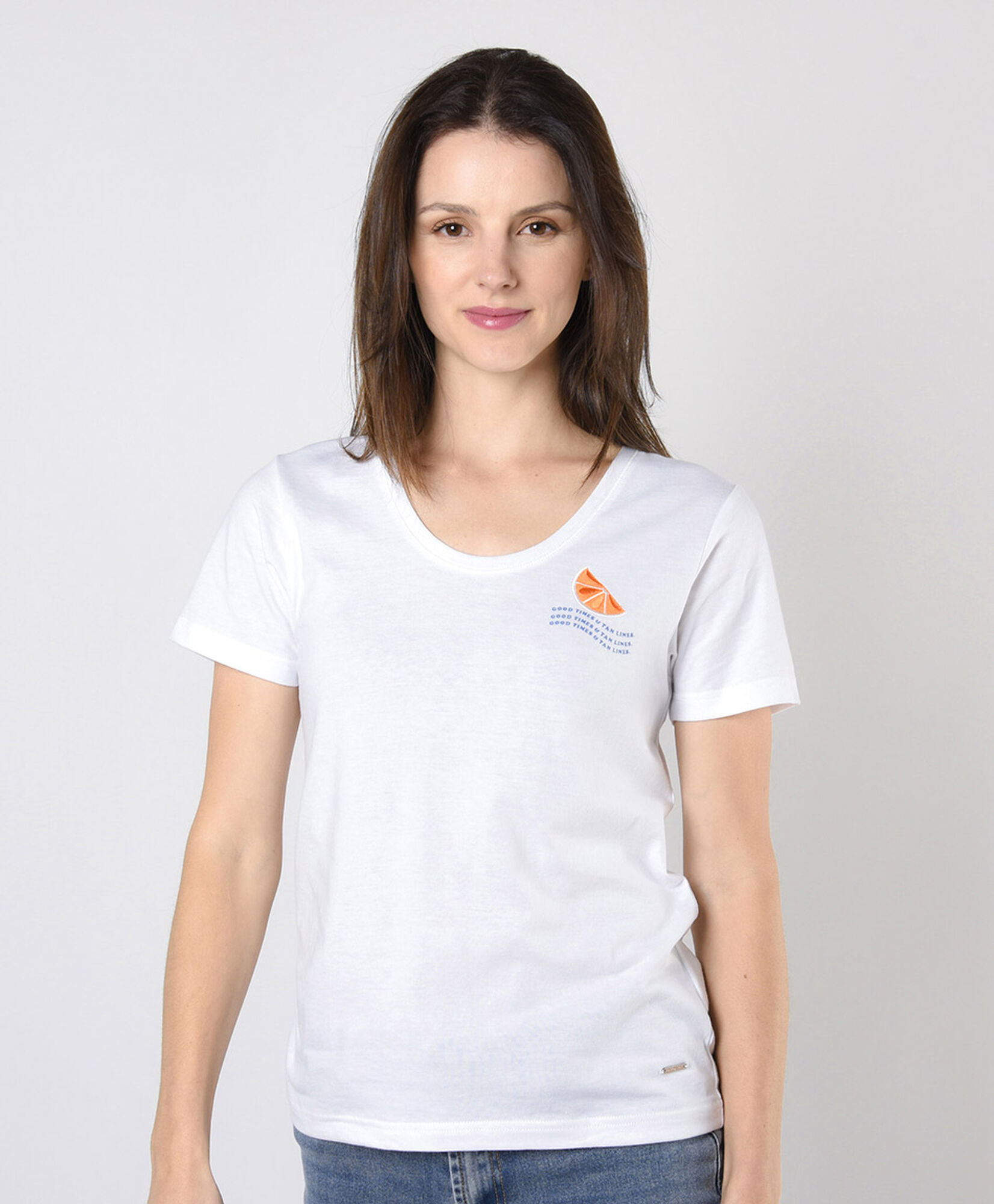 Polera mujer naranja bordada Polera mujer naranja bordada