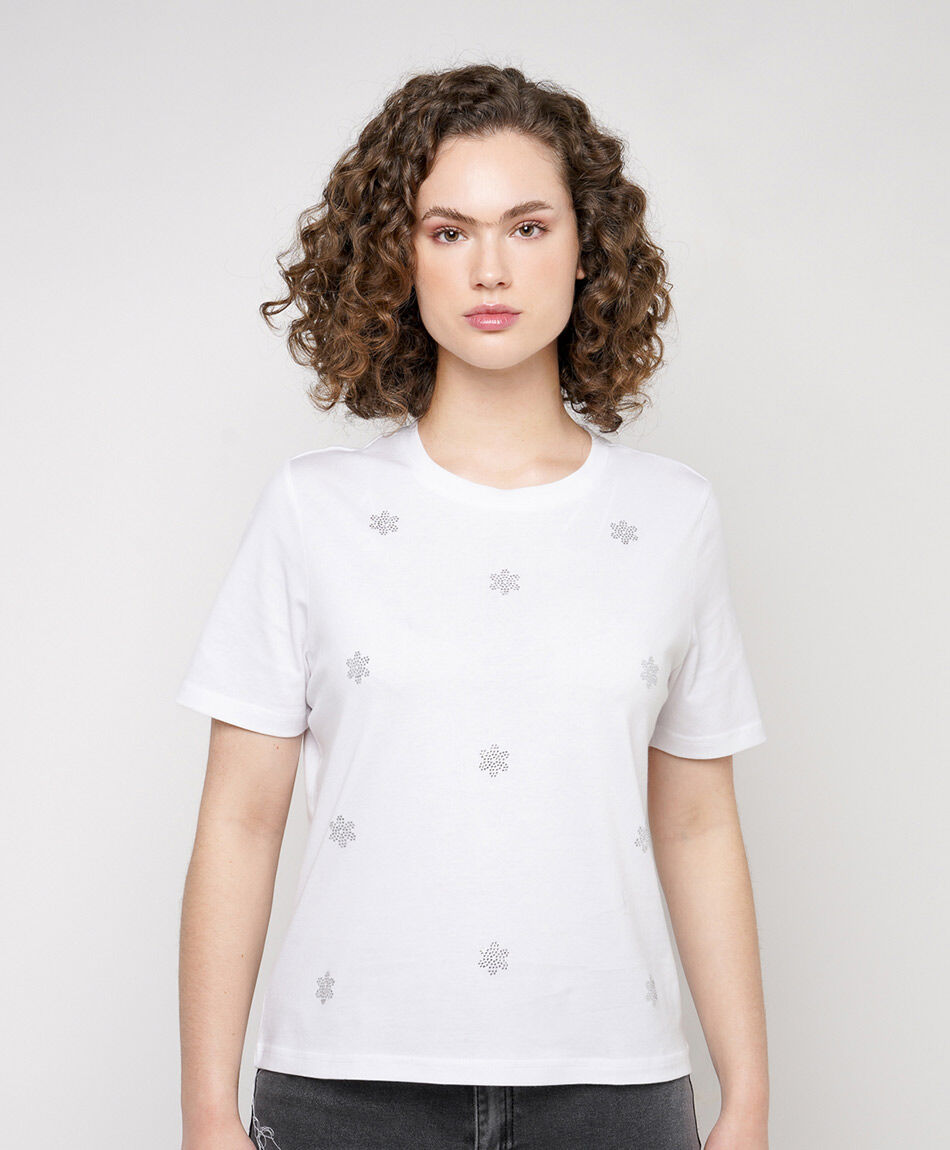Polera mujer flores brillos
