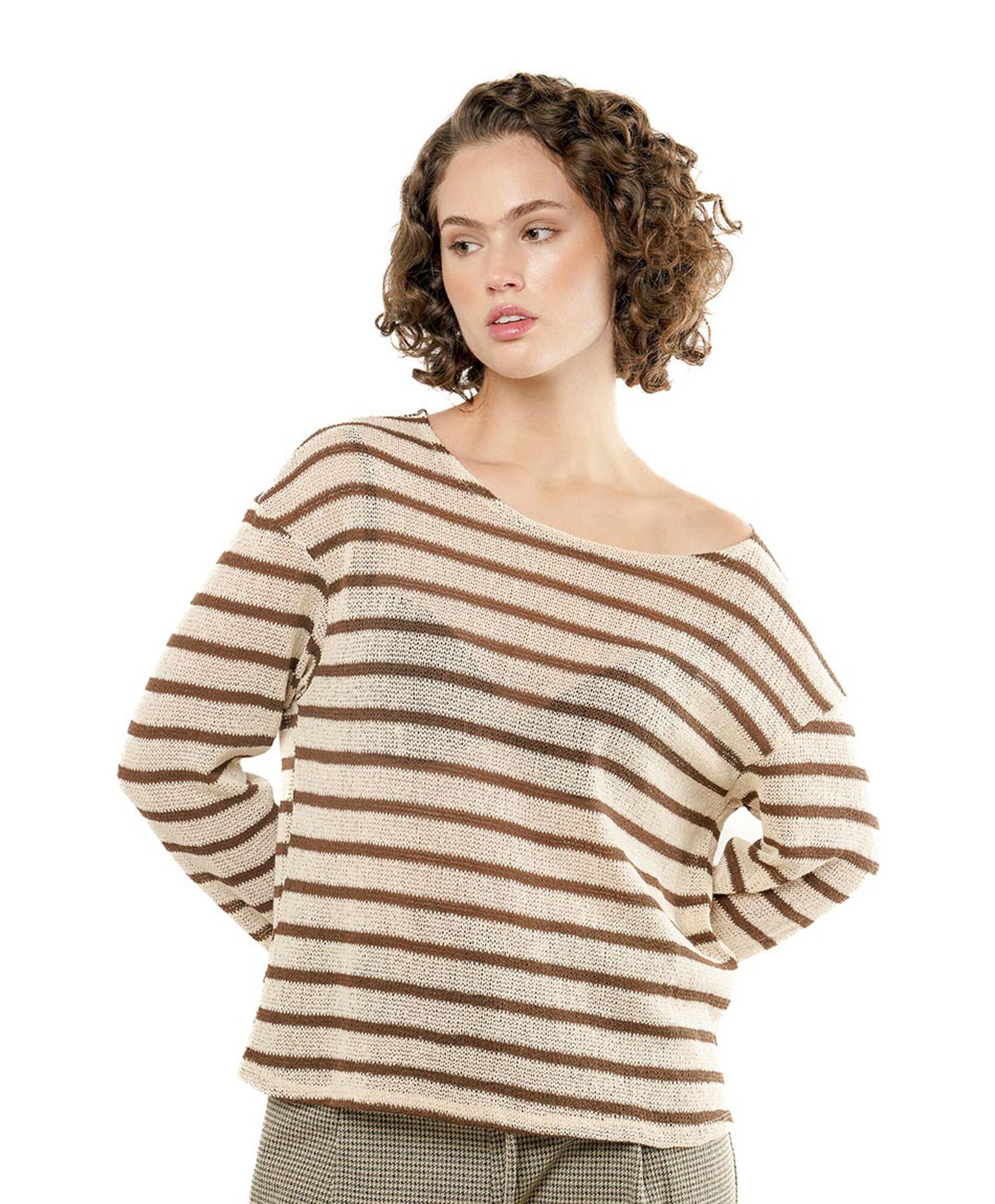 Polera mujer líneas café tejida Polera mujer líneas café tejida