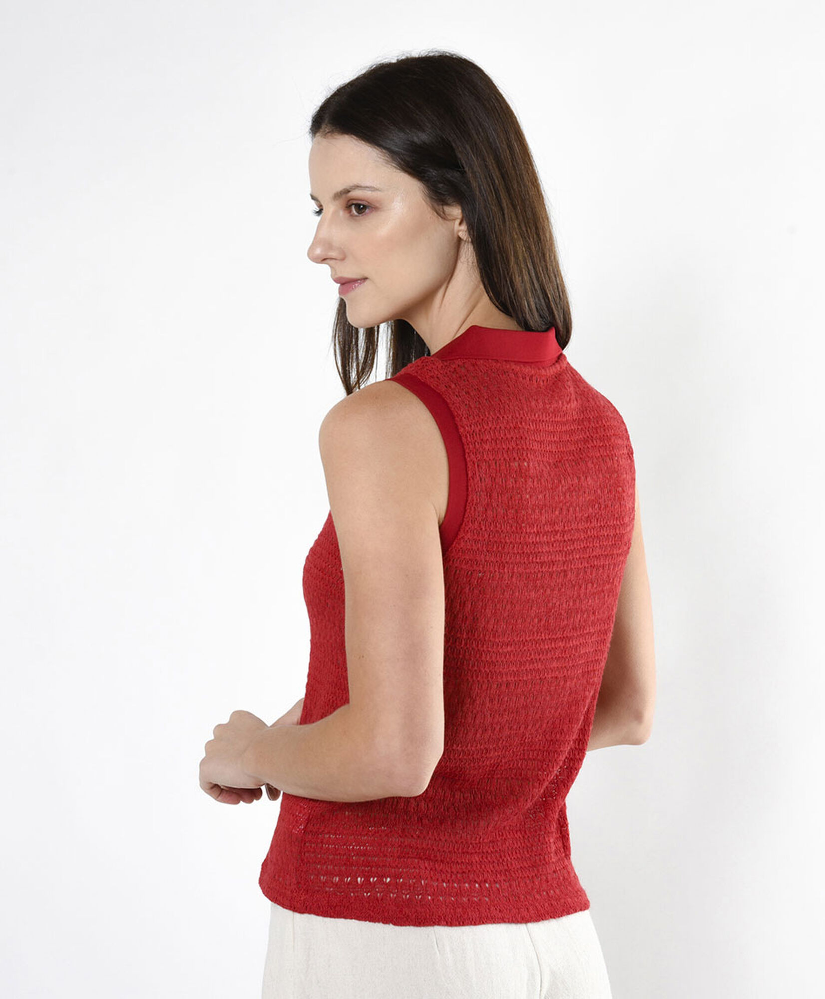 Polera mujer crochet cuello piqué Polera mujer crochet cuello piqué