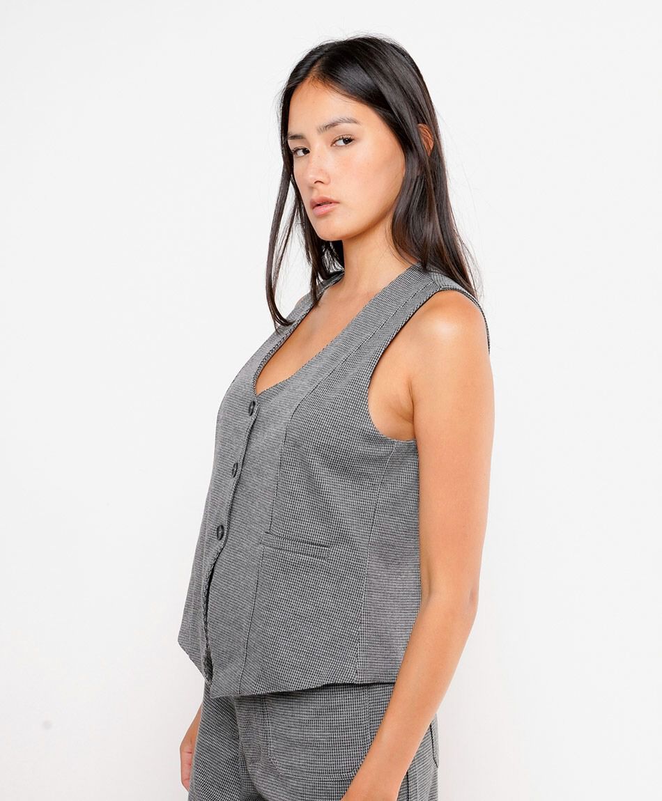 Vest mujer mini check grey